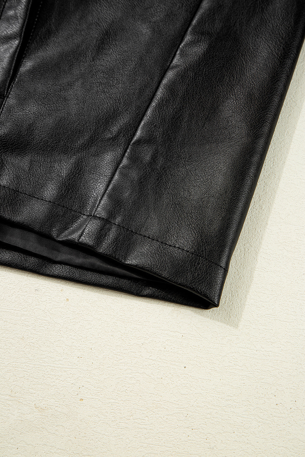 Black Faux Leather Buttoned Front Boxy Jacket eAura