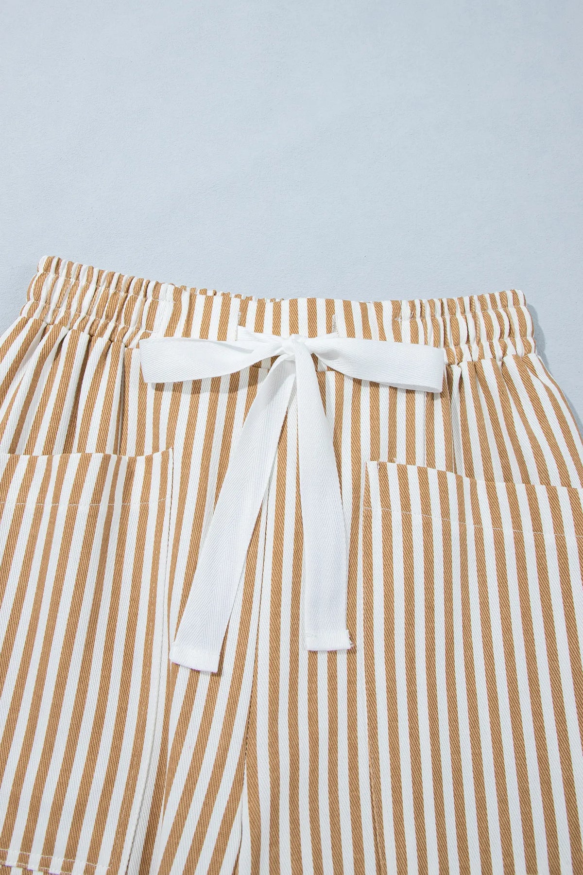 Ribbon Drawstring Waist Full-Length Shift Pant – Apricot Stripe