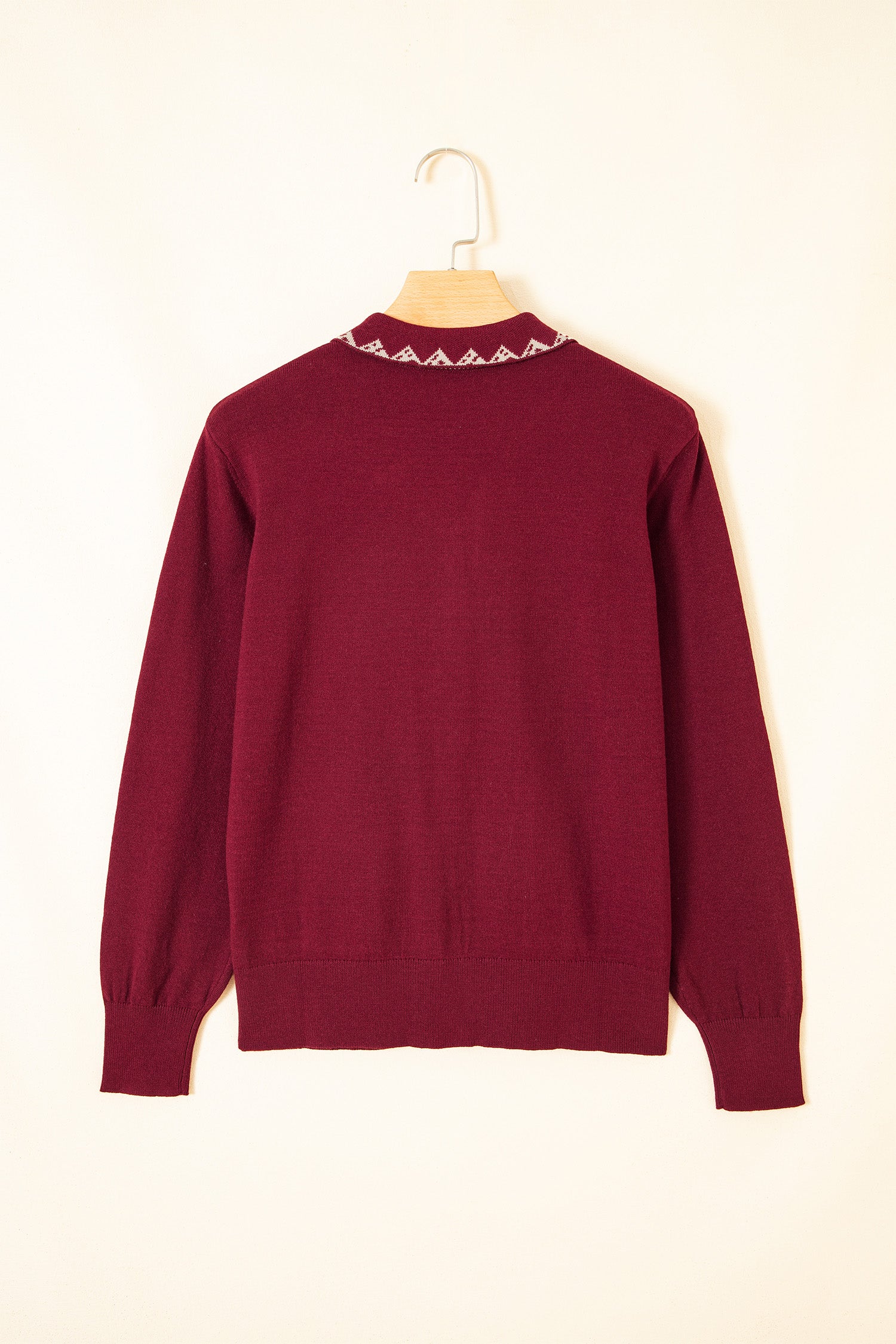 Bow Pocket Collar Long Sleeve Knit Cardigan – Burgundy