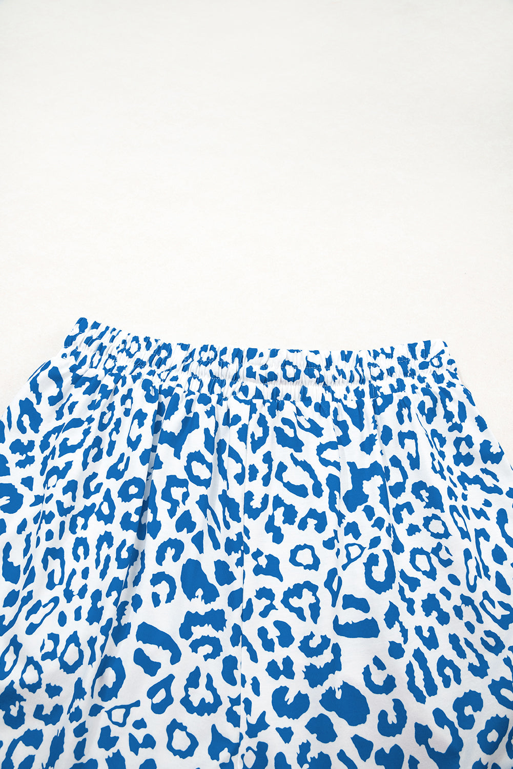 Blue Leopard Elastic Waist Lace up Contrast Trim Casual Shorts eAura