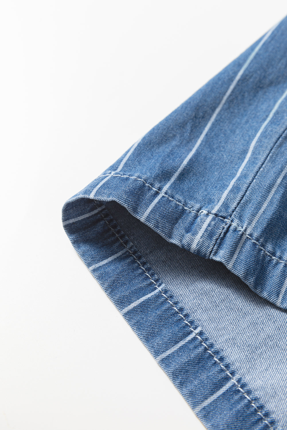 Stripe Chambray Wide Leg Tied Elastic Waist Trousers - eAura