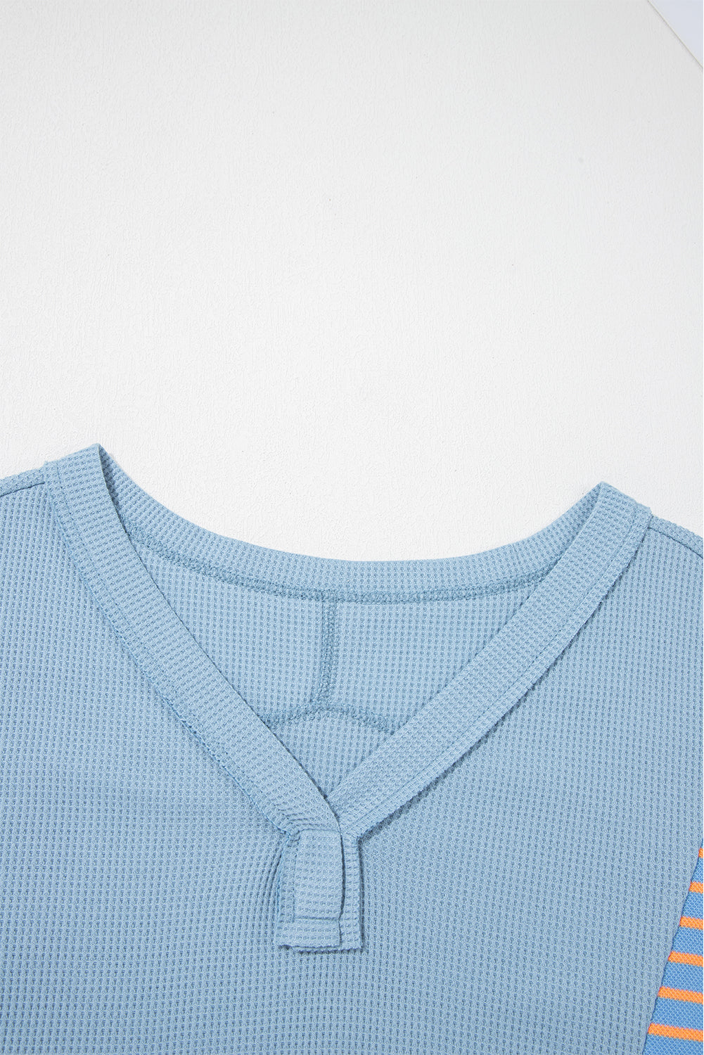 Exposed Seam Waffle Striped Patchwork Baggy Pullover - eAura