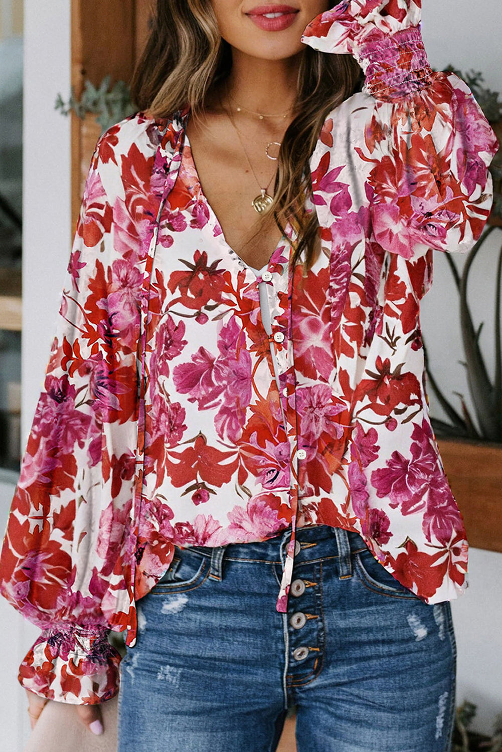 Cakewalk Floral Smocked Blouse