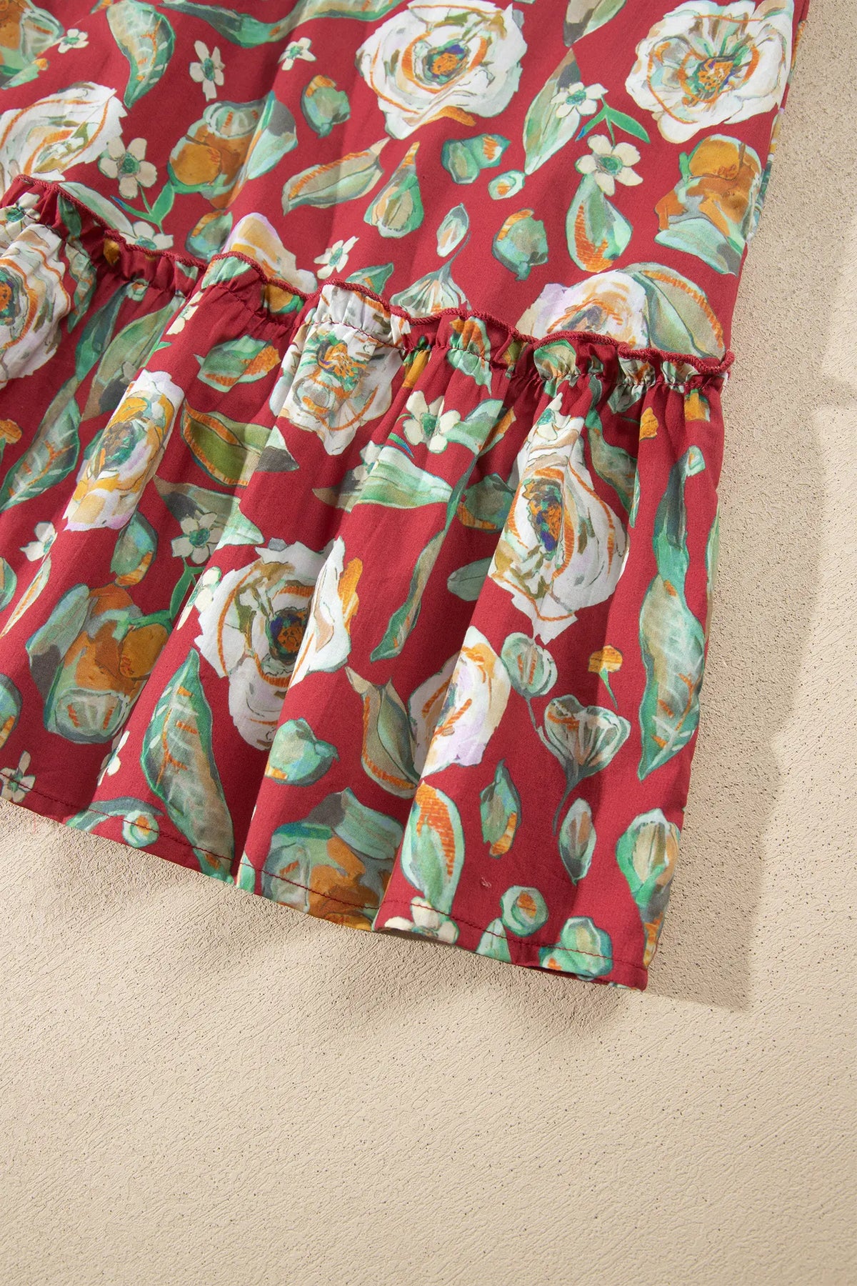 Floral Print Half Sleeve Short Shift Dress – Red