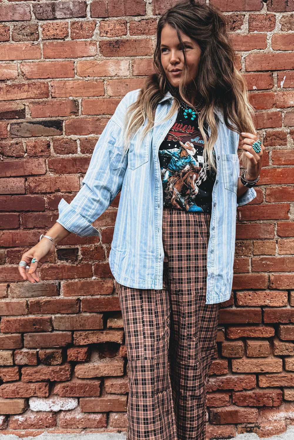 Blue Striped Boyfriend Chest Pocket Classic Denim Shirt - Tops/Blouses & Shirts