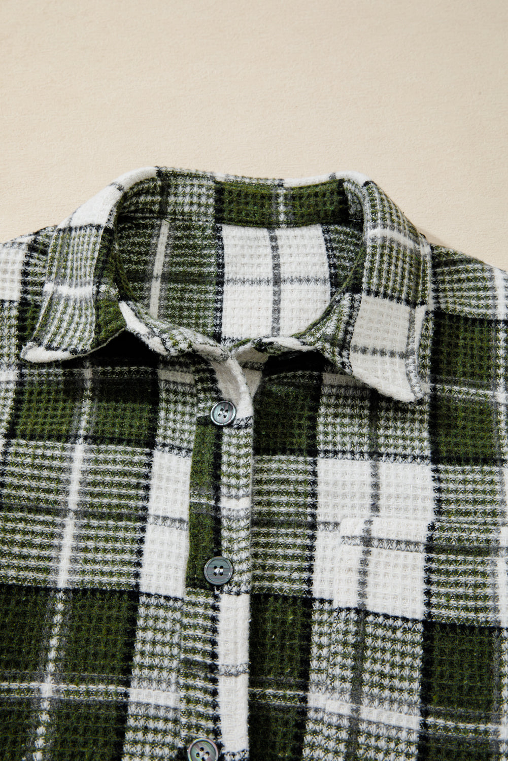 Plaid Print Textured Buttoned Shacket eAura