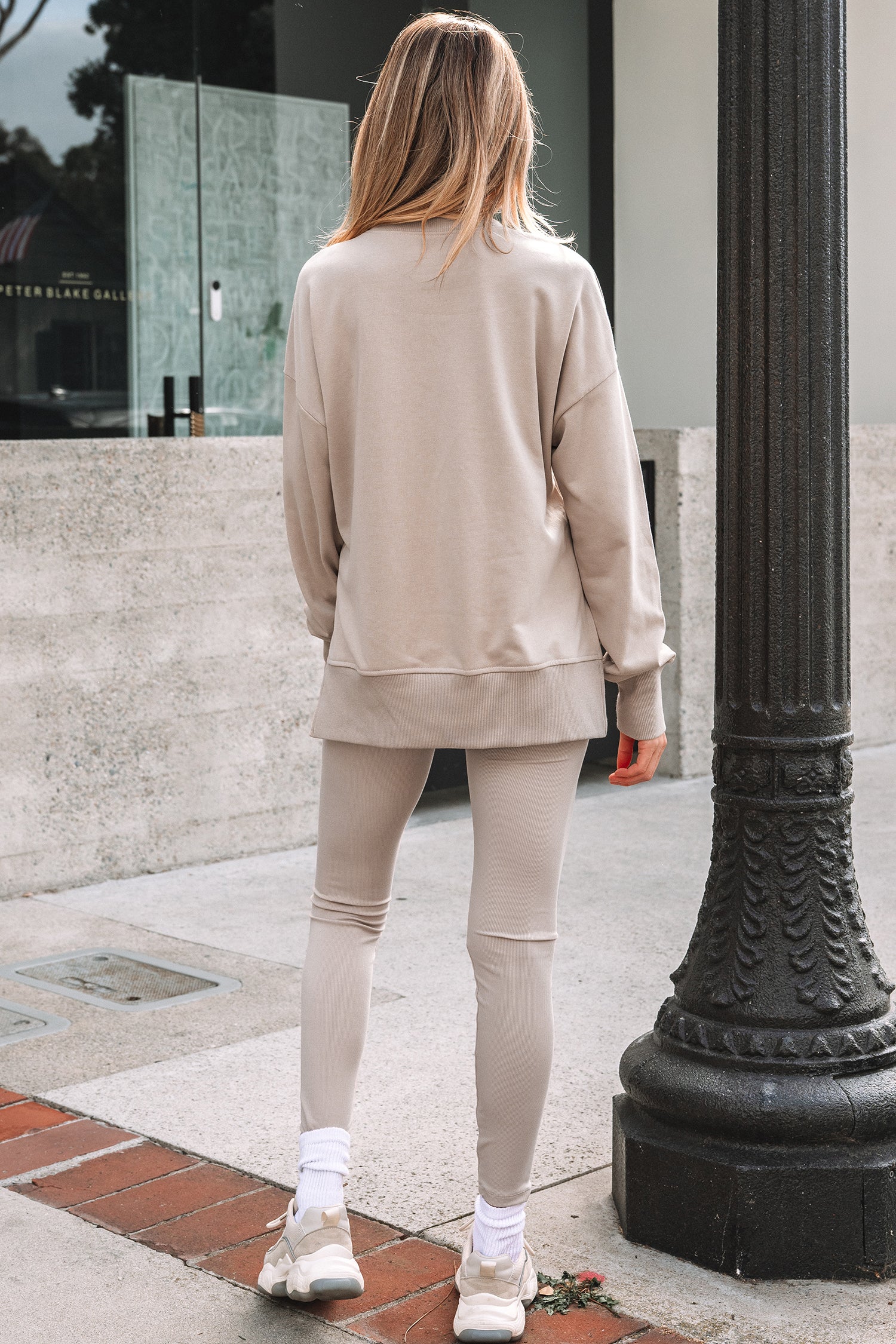 Oversize Slit Sweatshirt and Ribbed Leggings Co-ord Set