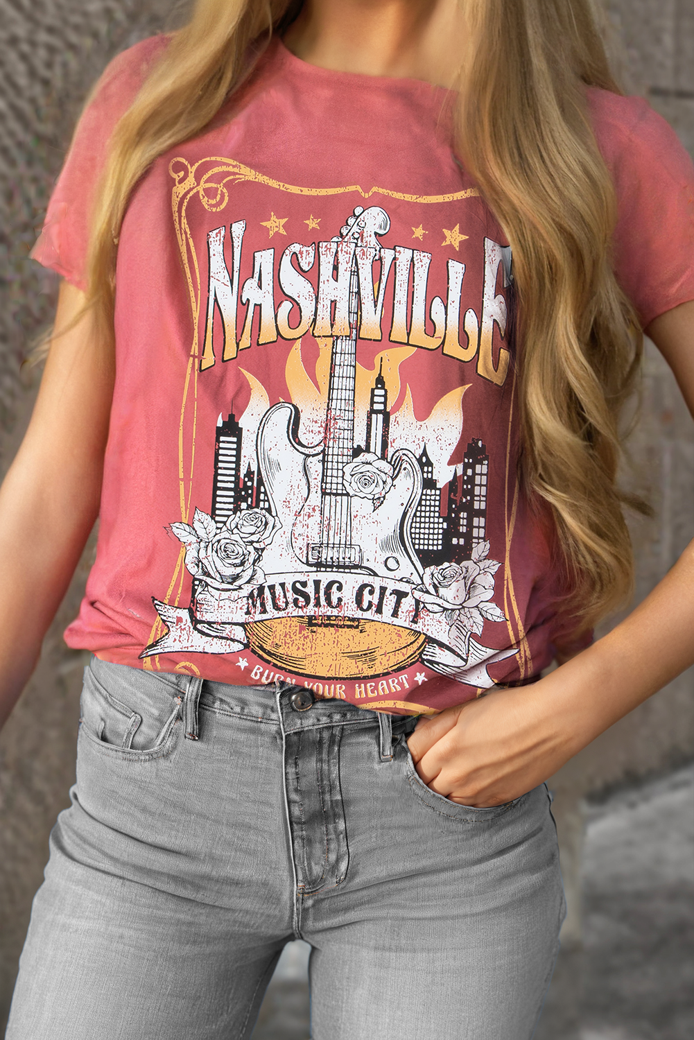 Mineral Red Nashville Music City Graphic Retro Fashion Tee eAura