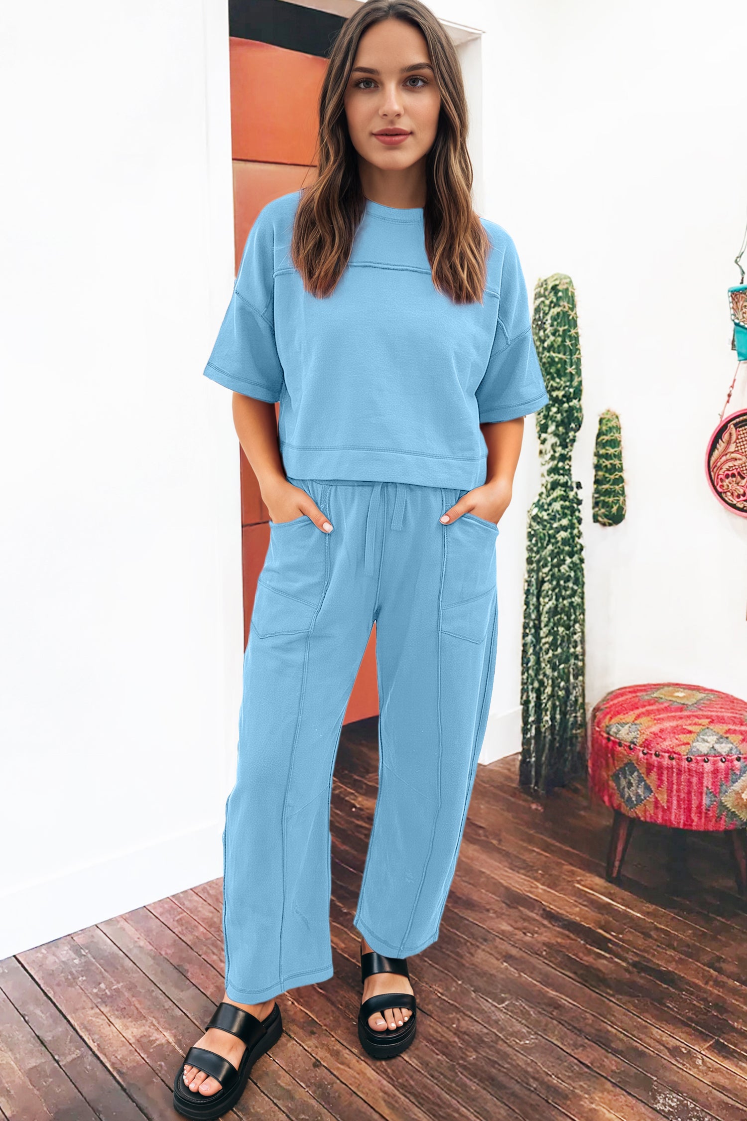 Drop Shoulder Boxy Tee and Barrel Pants Set