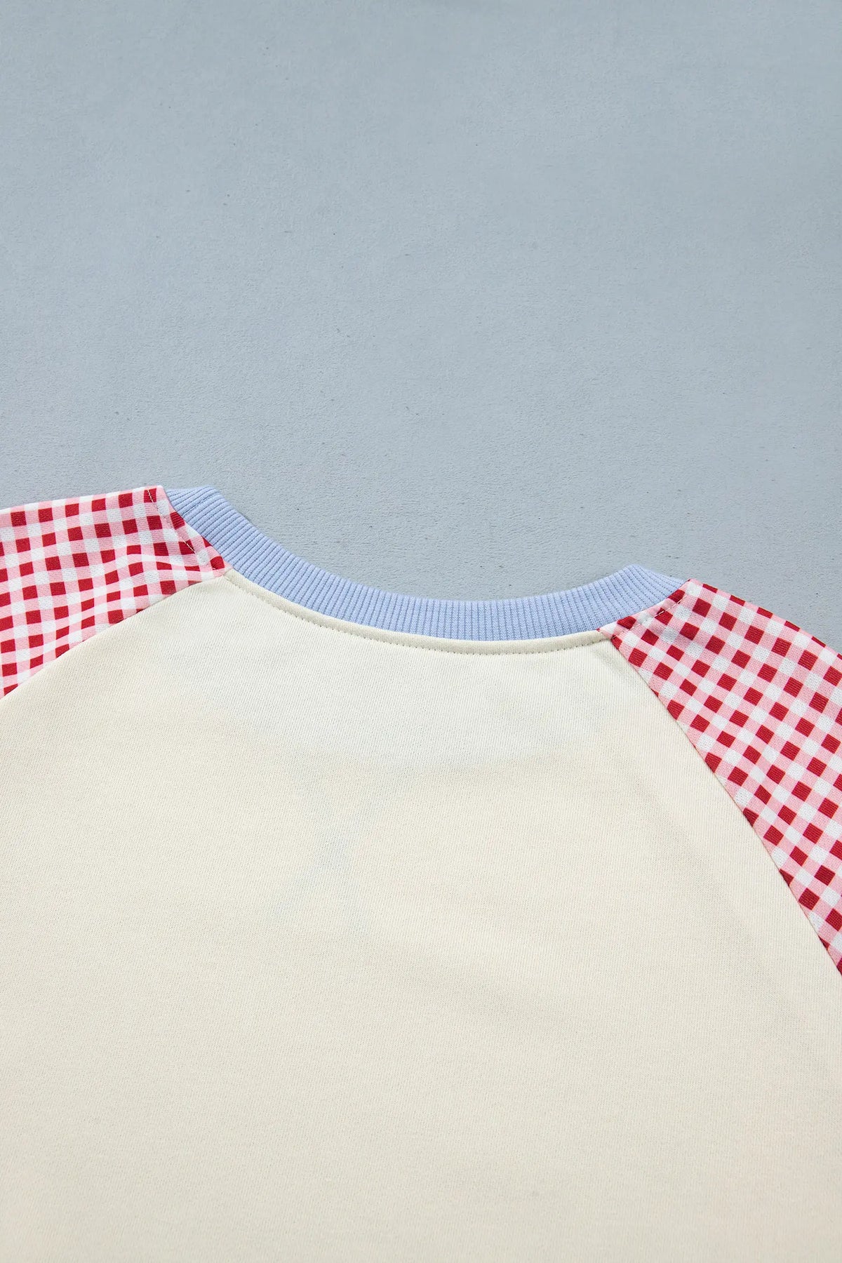 Plaid Sleeve Colourblock Raglan Pullover Sweatshirt – Beige