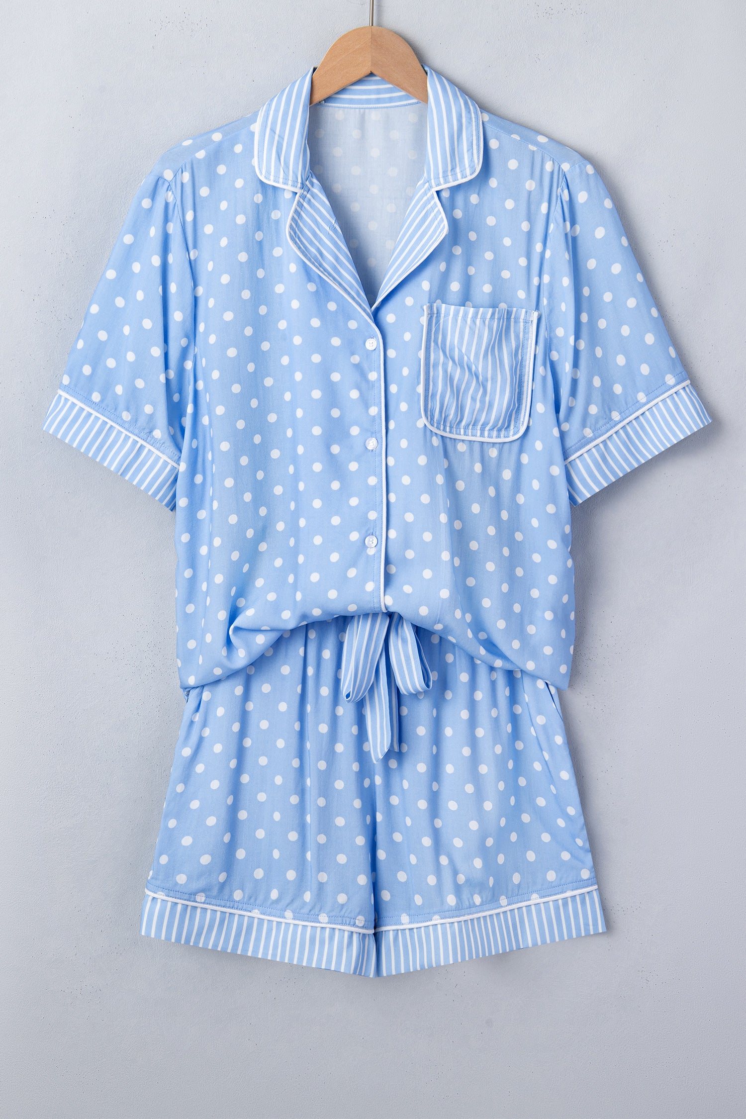 Sky Blue Dotted Print Soft Short Pajama Set – Light Blue
