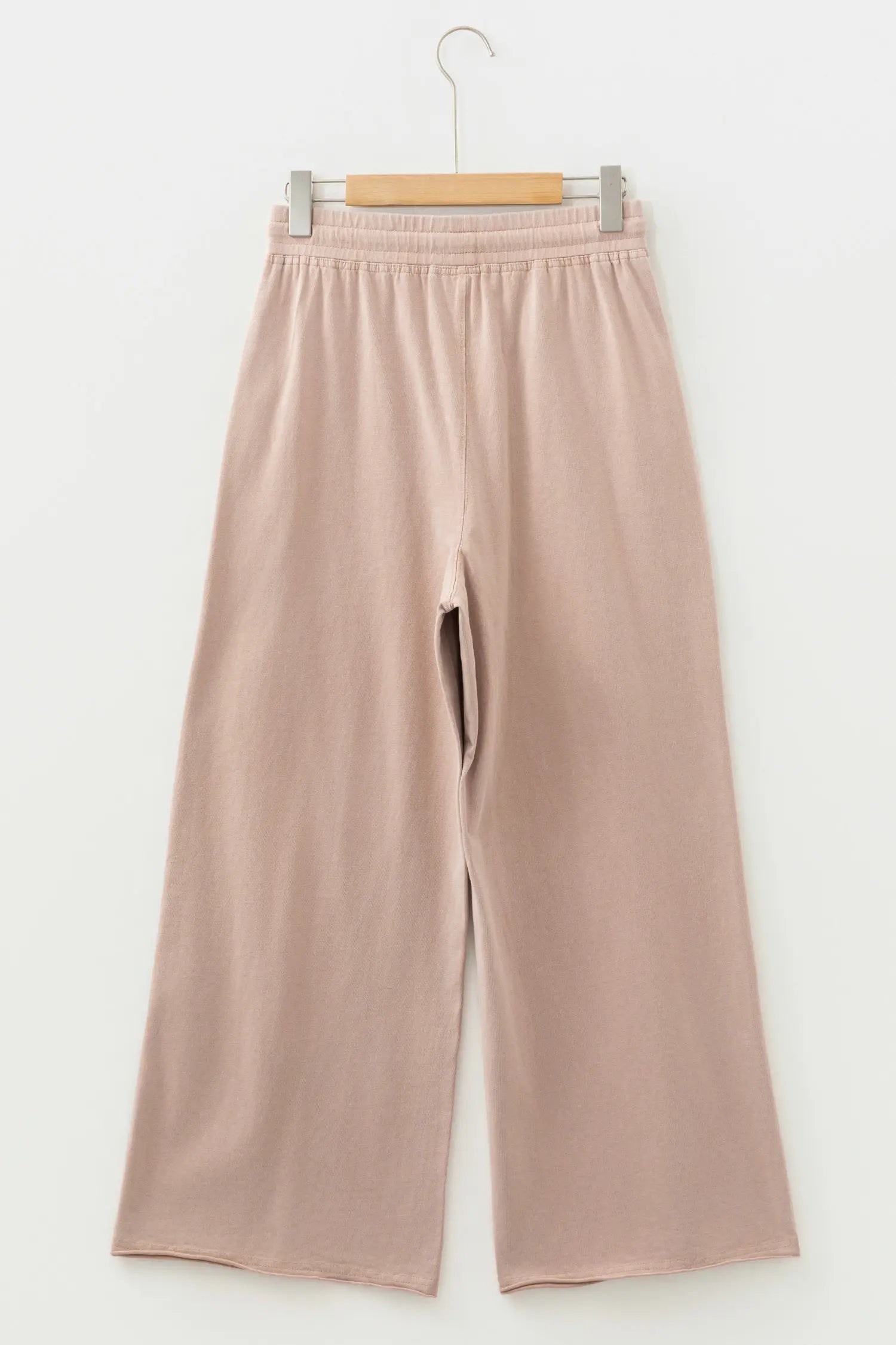 Smoke Gray Solid Color Mineral Wash Piping Trim Pocketed Wide Leg Pants