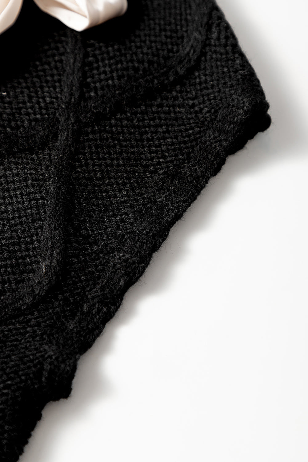 Black Cable Knit Colourblock Satin Bowknot Short Sleeve Sweater eAura