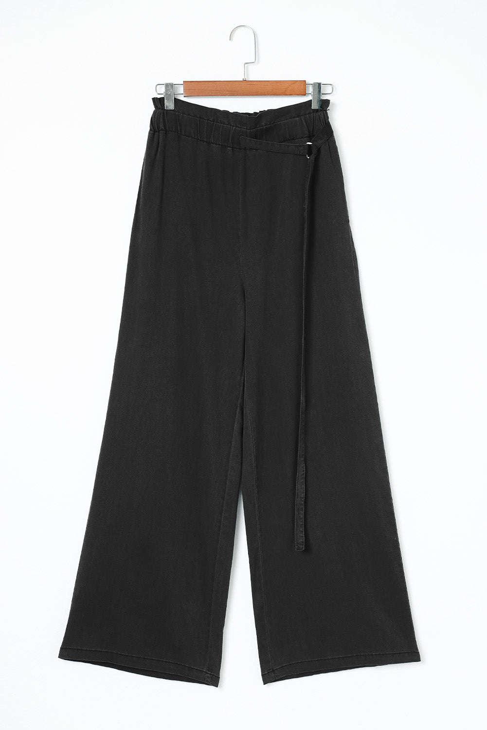 Black High Waist Pocketed Wide Leg Tencel Jeans Beagle Boutique Fashion Outlet