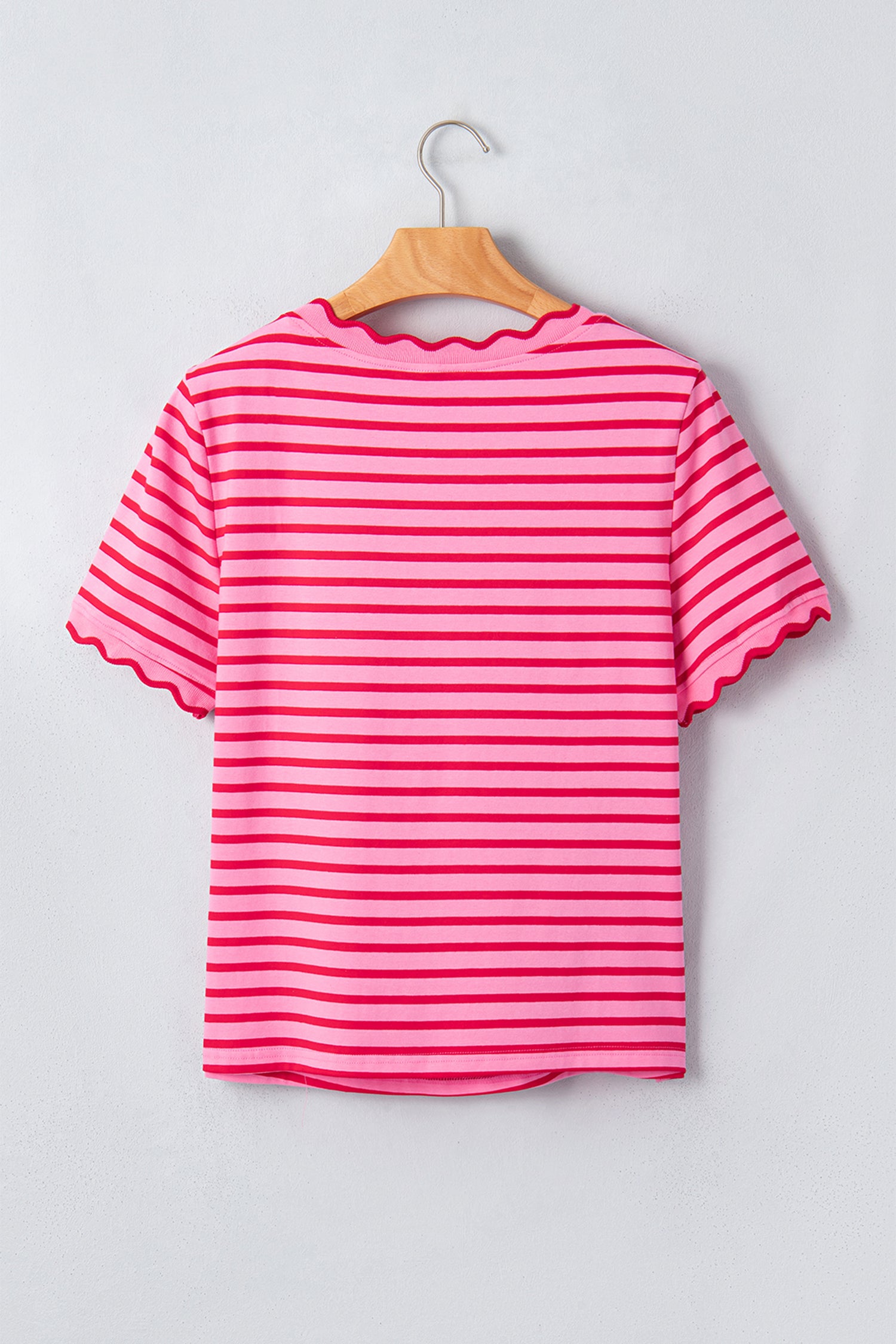 Stripe Scalloped Trim Round Neck T-Shirt