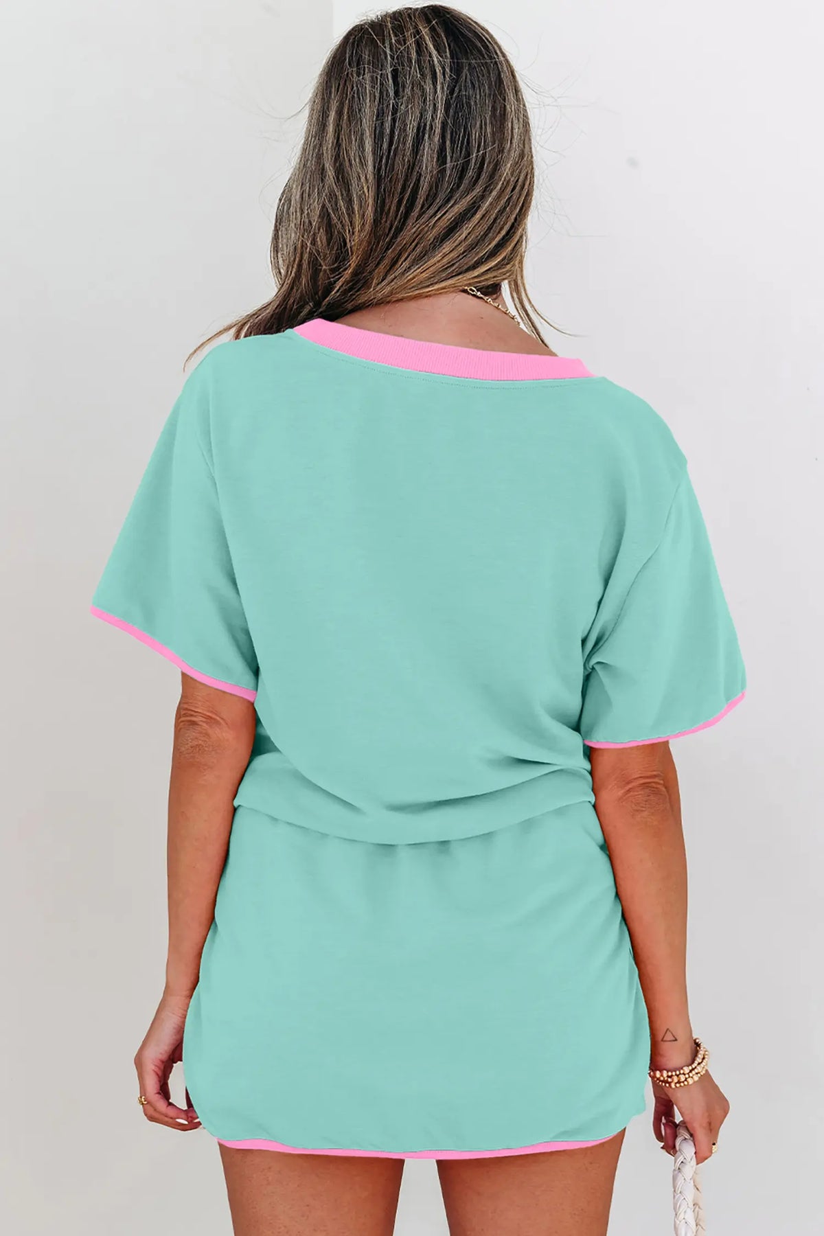 Apricot Colourblock Edge Drop Shoulder T Shirt and Skort 2Pcs Set – Beige