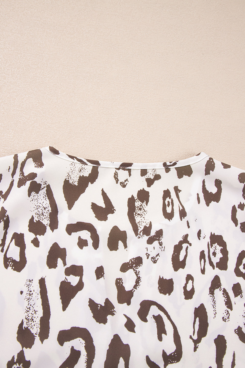 Khaki Leopard Print Split Neck Balloon Sleeve Blouse eAura