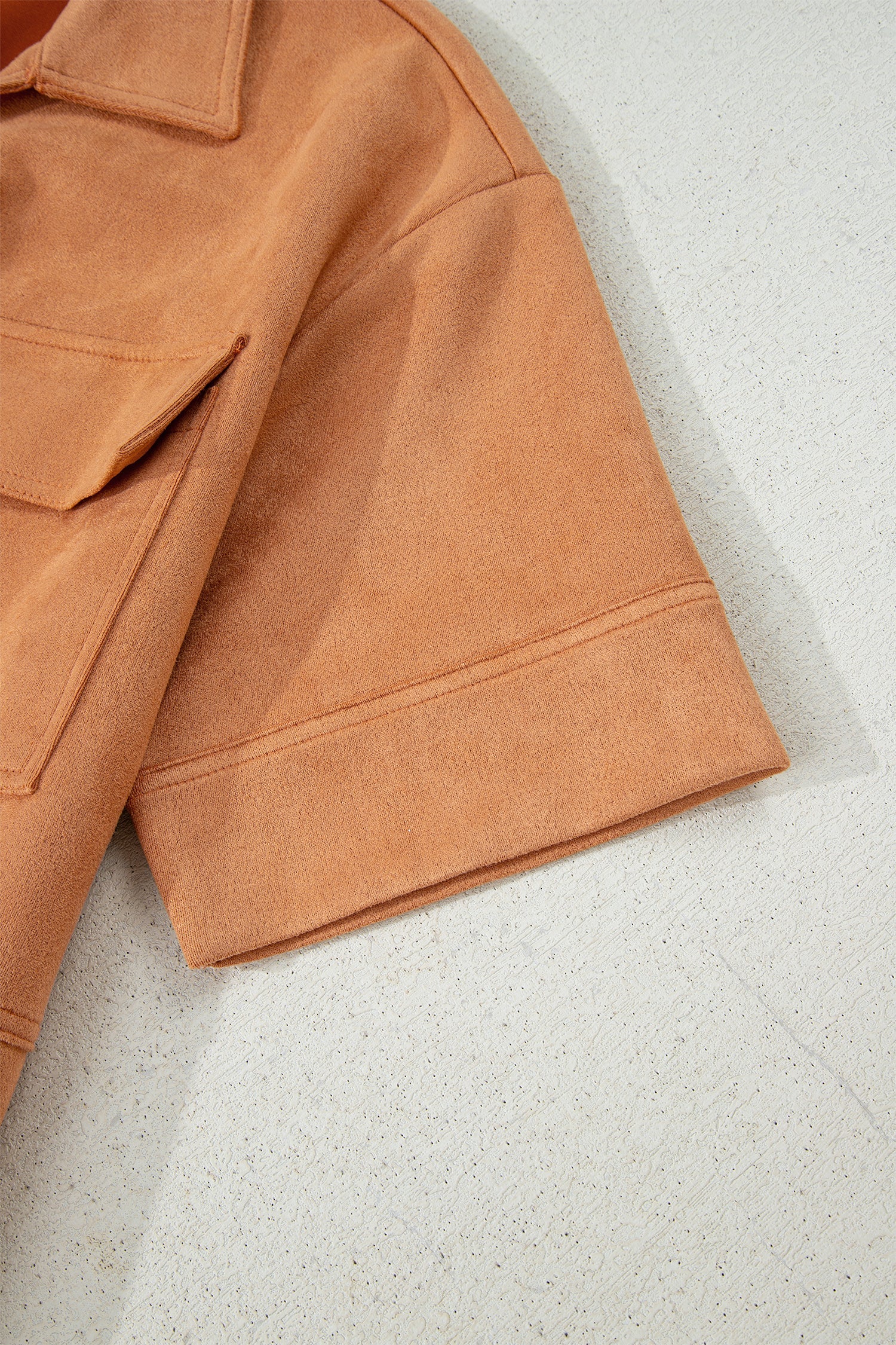 Collared V-Neck Faux Suede Short Sleeve Shift Mini Dress - eAura