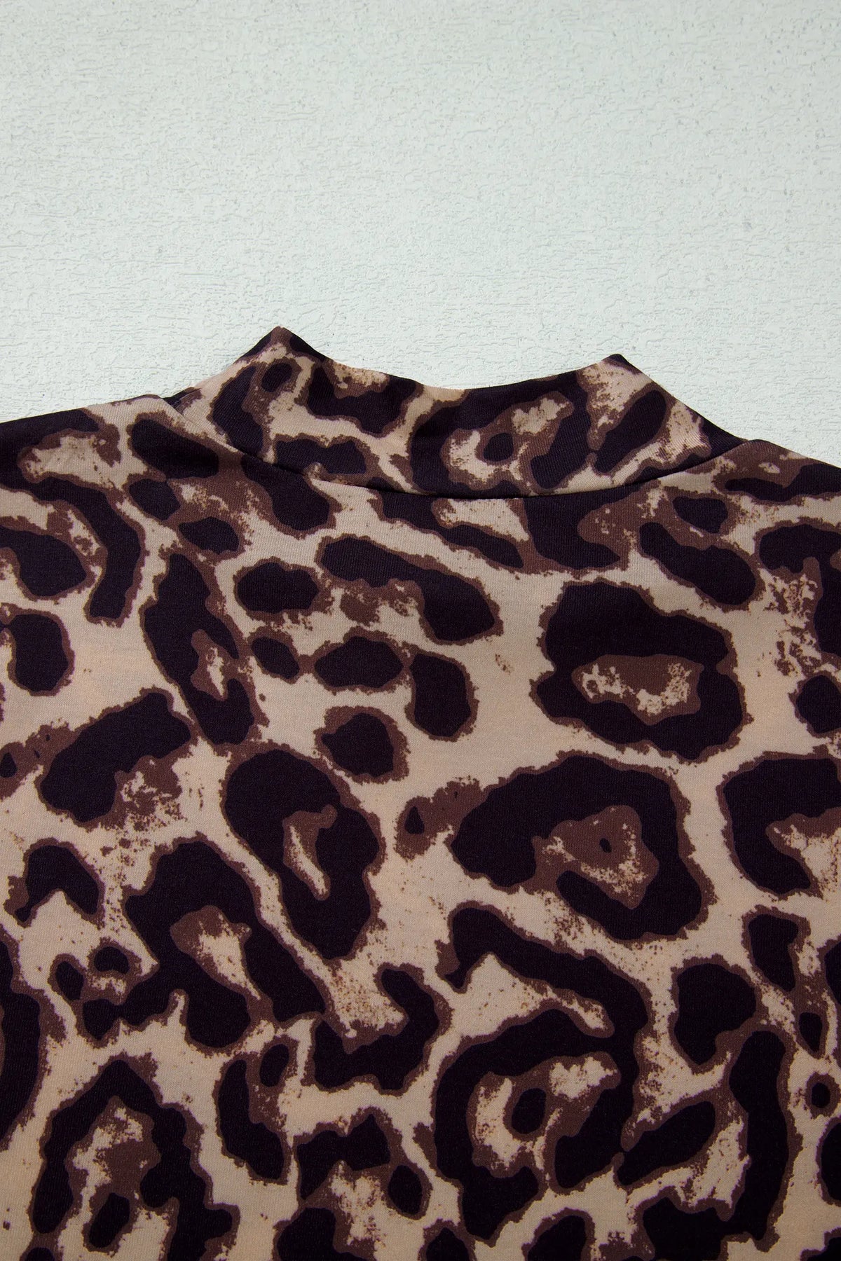 Leopard High Neck Long Sleeve Western Slim Top – Khaki