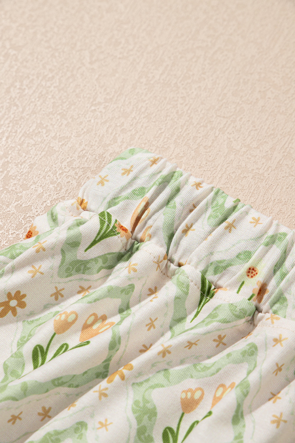 Green Floral Print Turn-down Collar Short Pyjamas Set eAura