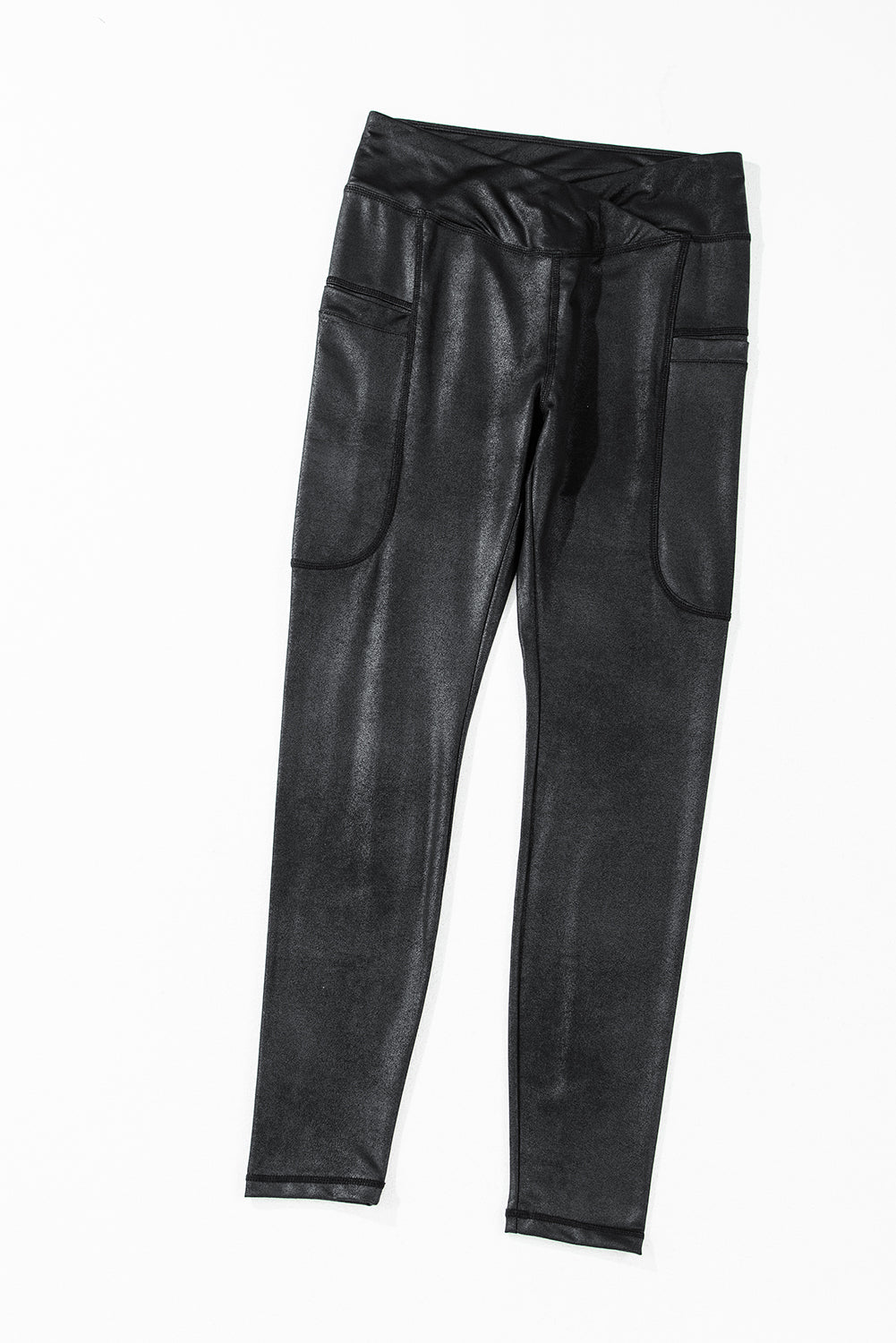 Black V Crossover High Waist Pocketed Leggings eAura