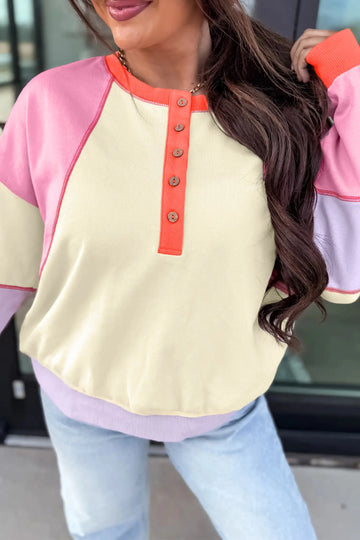 Exposed Seam Colourblock Patchwork Pullover Long Sleeve Top – Multicolour