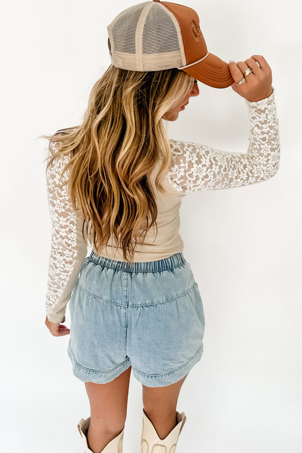 Smoke Grey Floral Lace Patchwork Long Sleeve High Neck Slim Top eAura