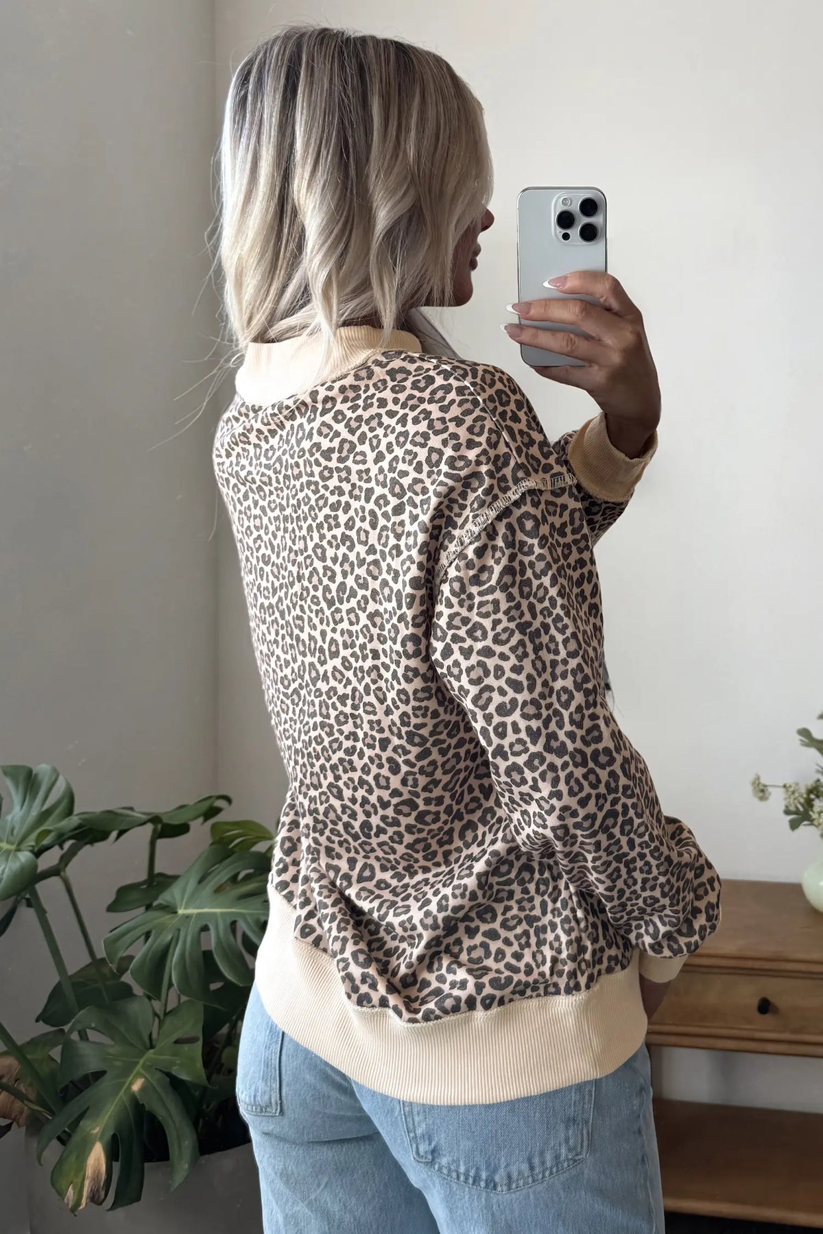 Leopard Print High Neck Long Sleeve Ribbed Cuffs Hem Sweatshirt – Multicolour