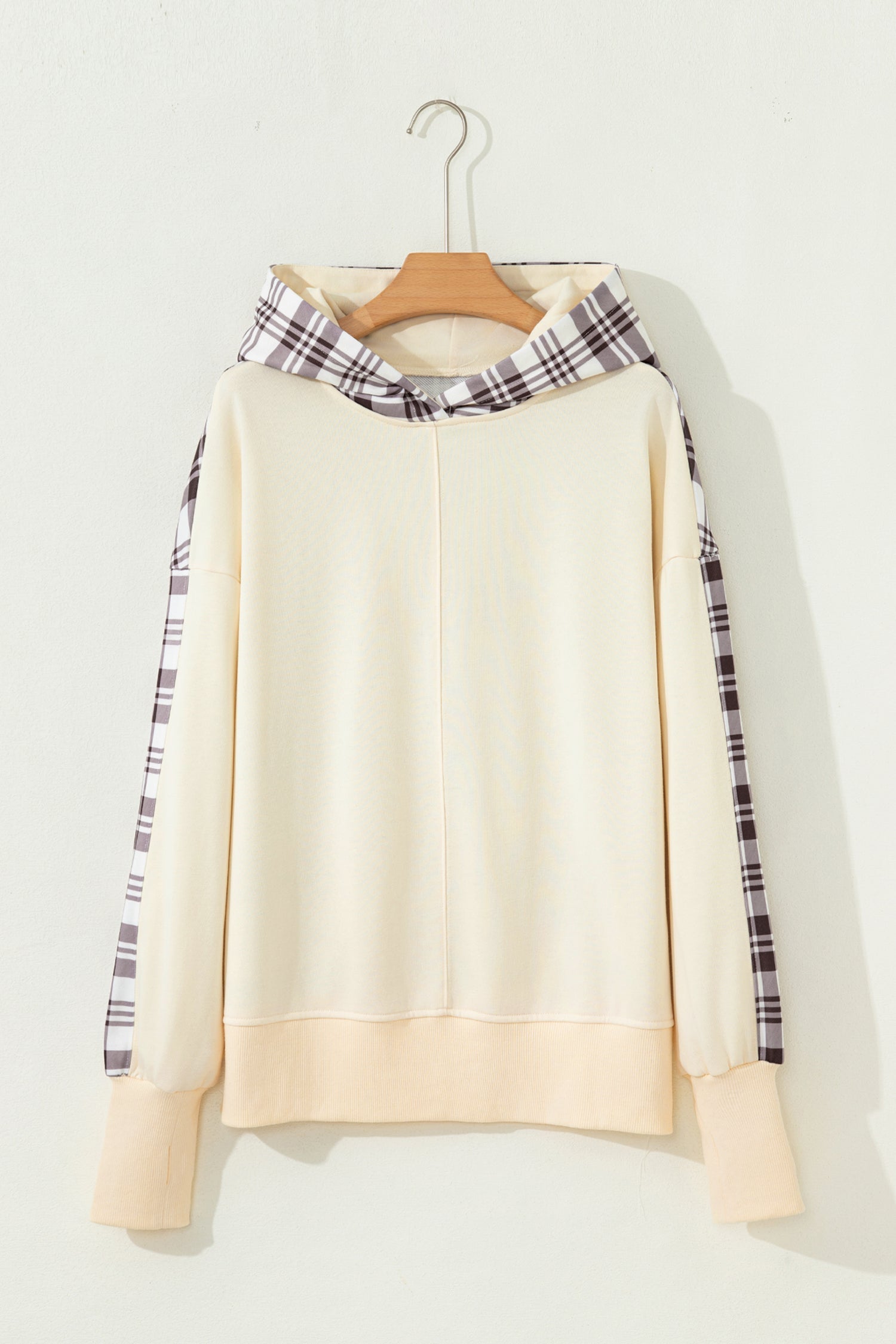 Plaid Patchwork Side Slit Sweatshirt - Tops/Sweatshirts & Hoodies