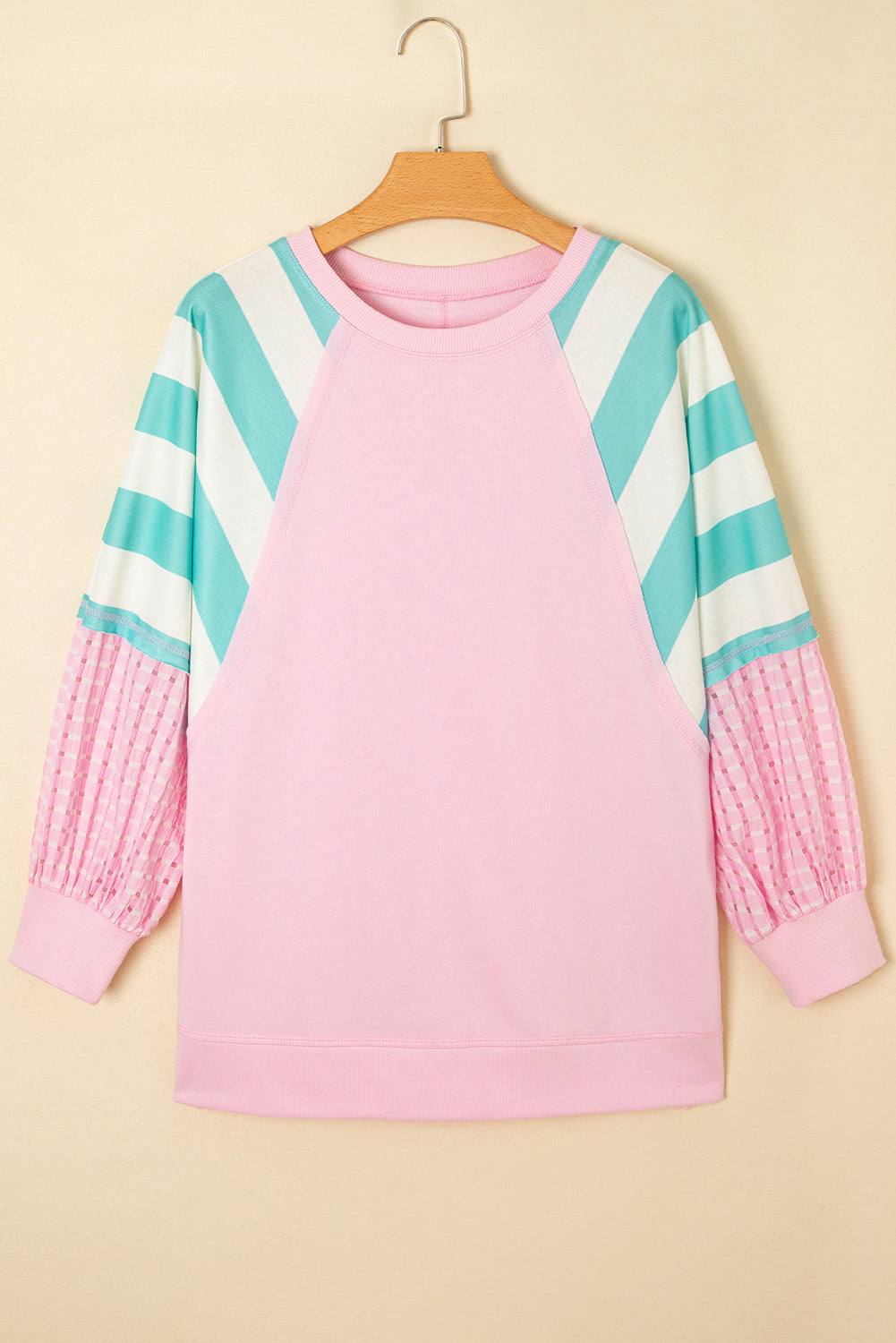 Striped Patchwork Raglan Pullover Top with Slits - eAura