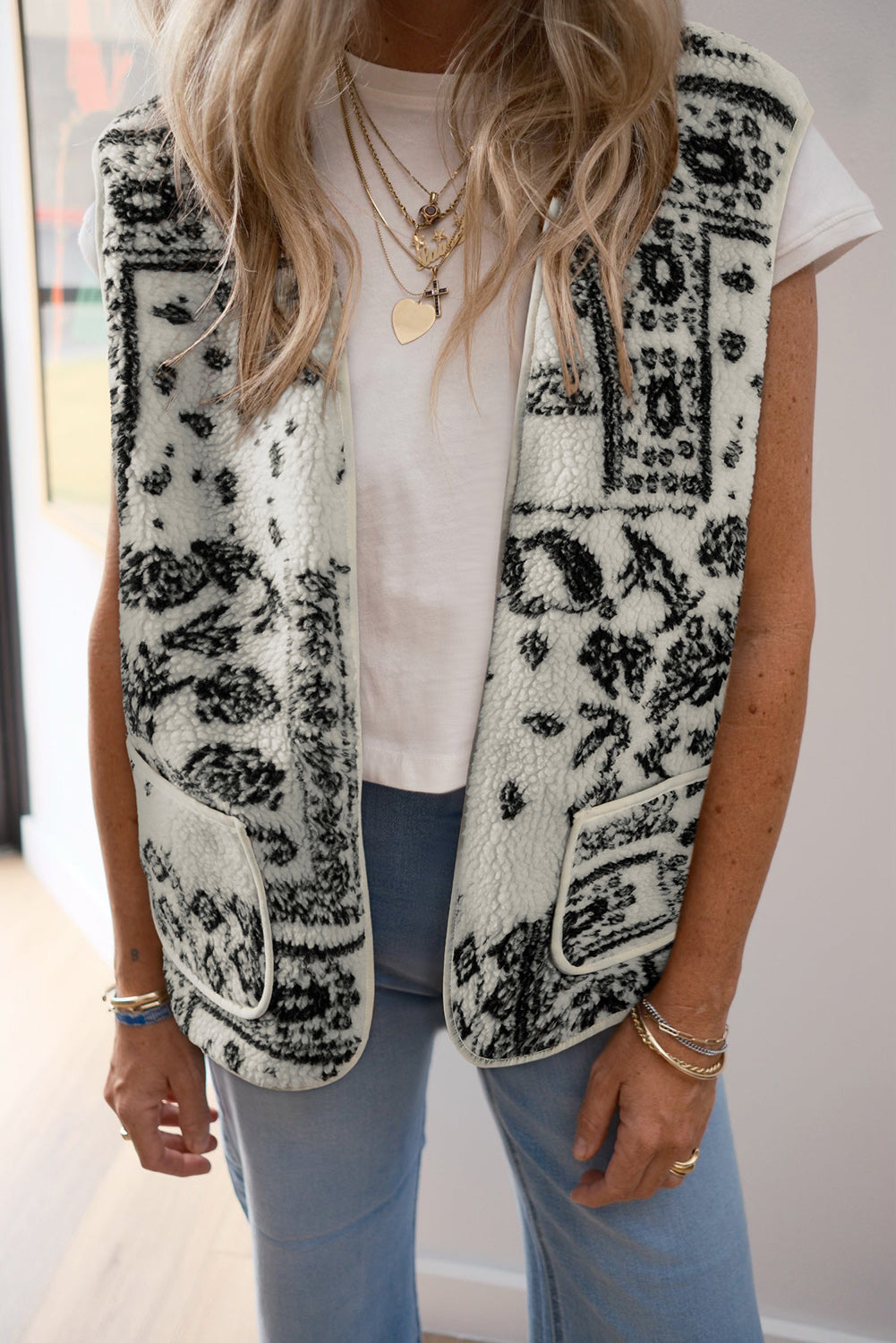 Print Pocketed Western Fashion Gilet eAura