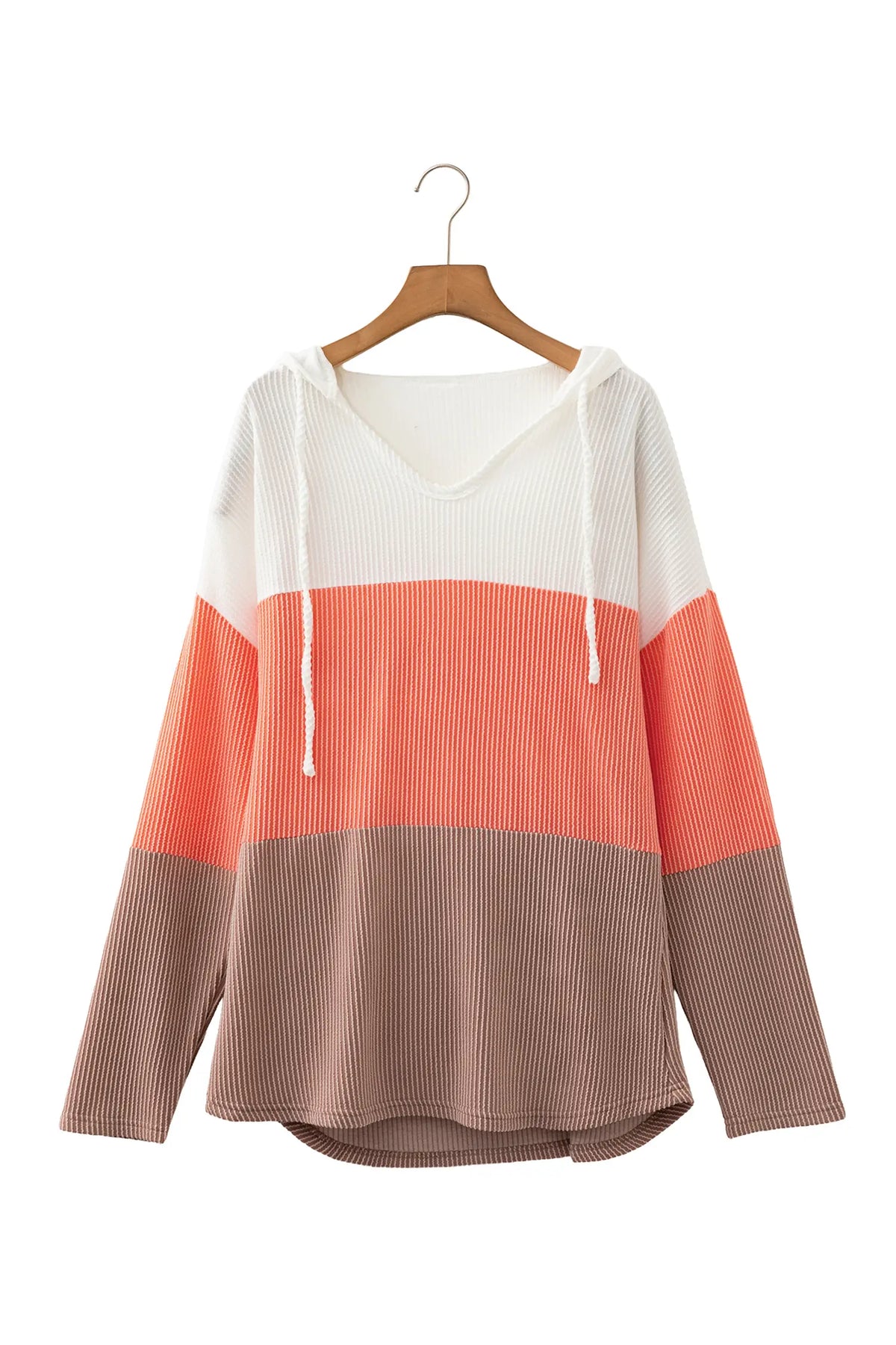 Ribbed Colourblock Hooded Pullover Long Sleeve Top – Gold Flame