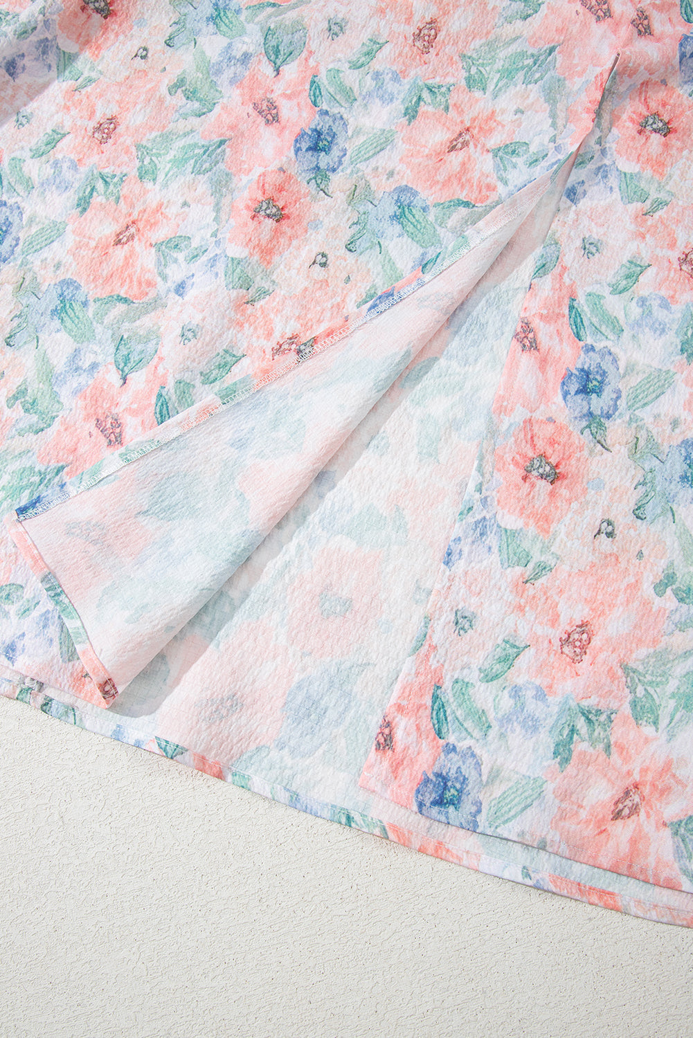 Pink Floral Print Square Neck Backless Long Dress with Slit eAura