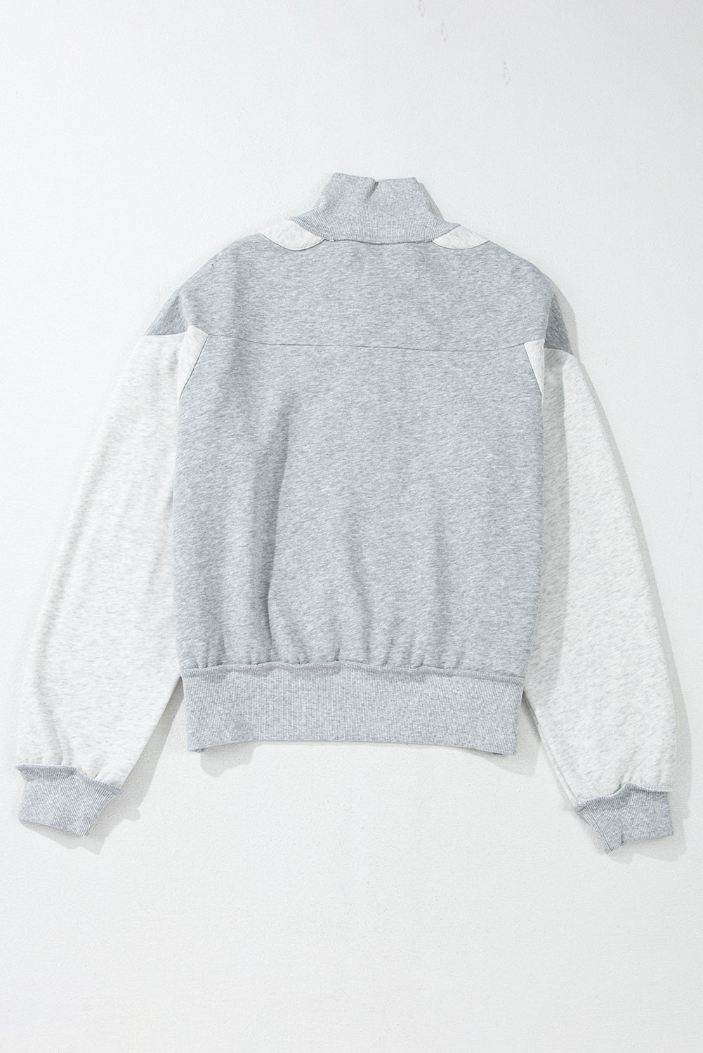 Grey Half Zipper Collared Drop Shoulder Side Slits Sweatshirt eAura