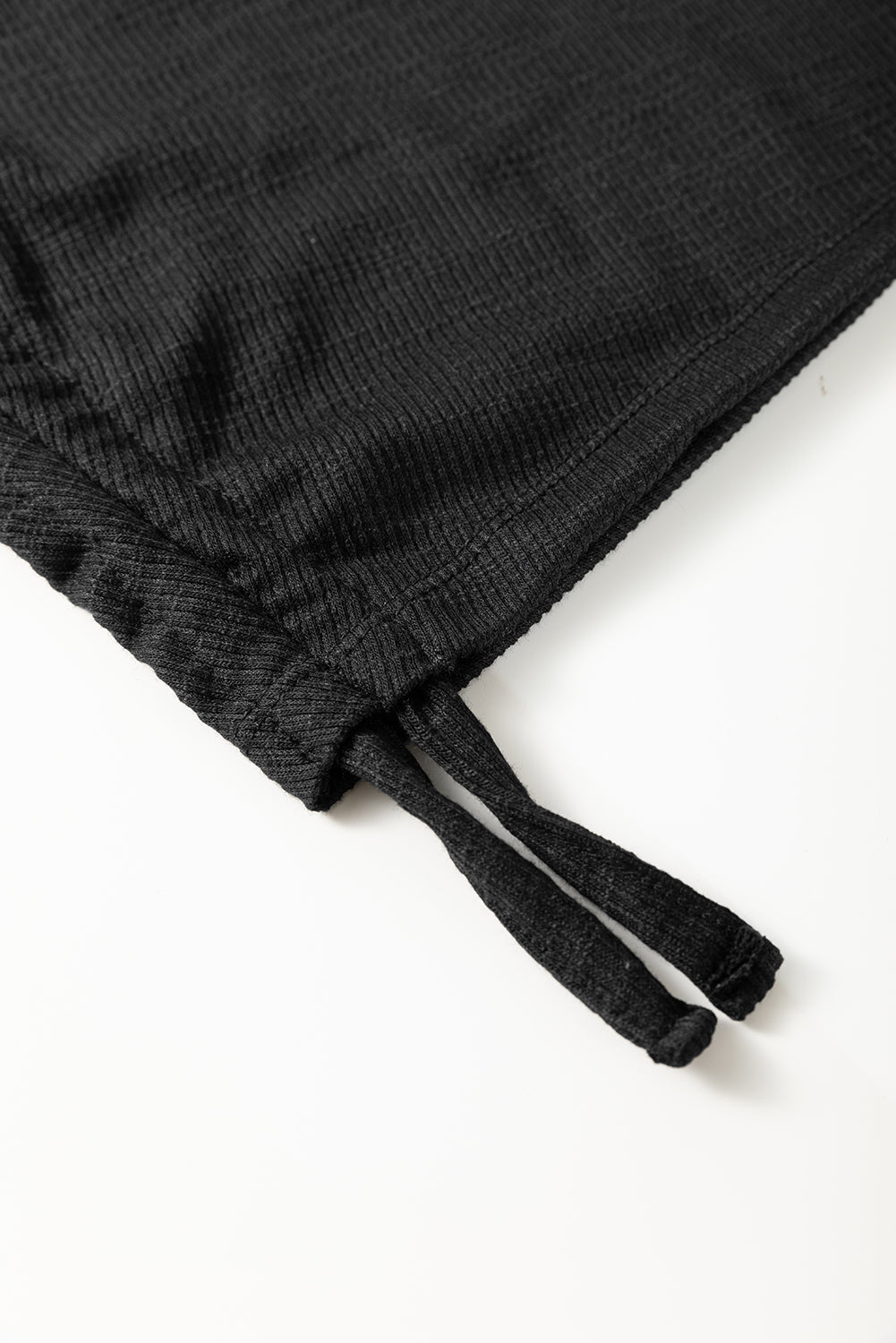 Black Racerback Ribbed Knit Drawstring Bodycon Dress eAura