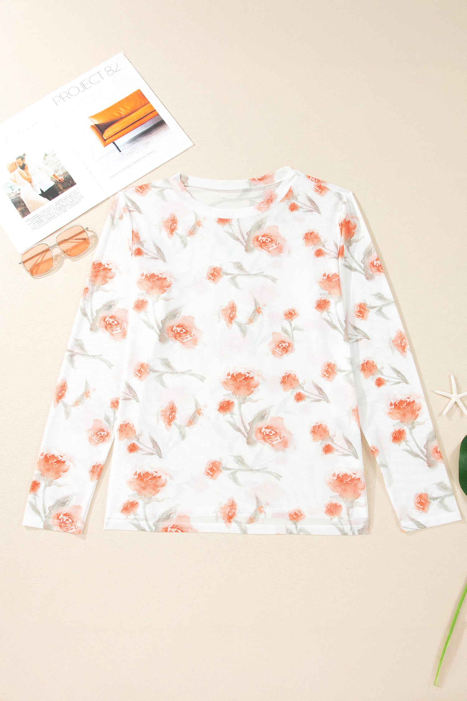 Plus Size Floral Print Sheer Mesh Long Sleeve Top – Red