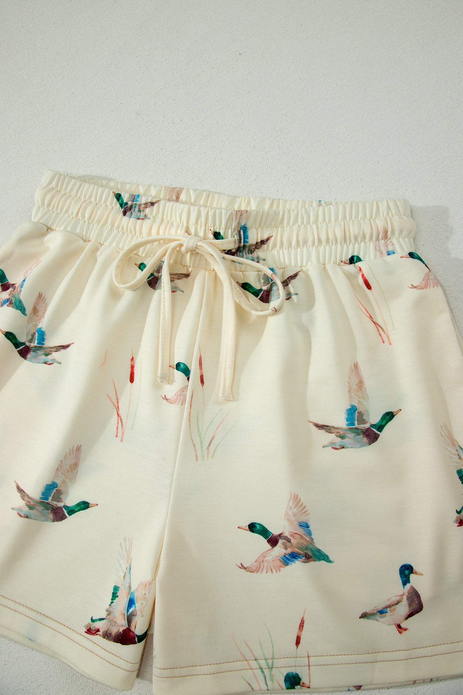 Mallard Duck Print Oversized Tee Drawstring Short Set – Beige