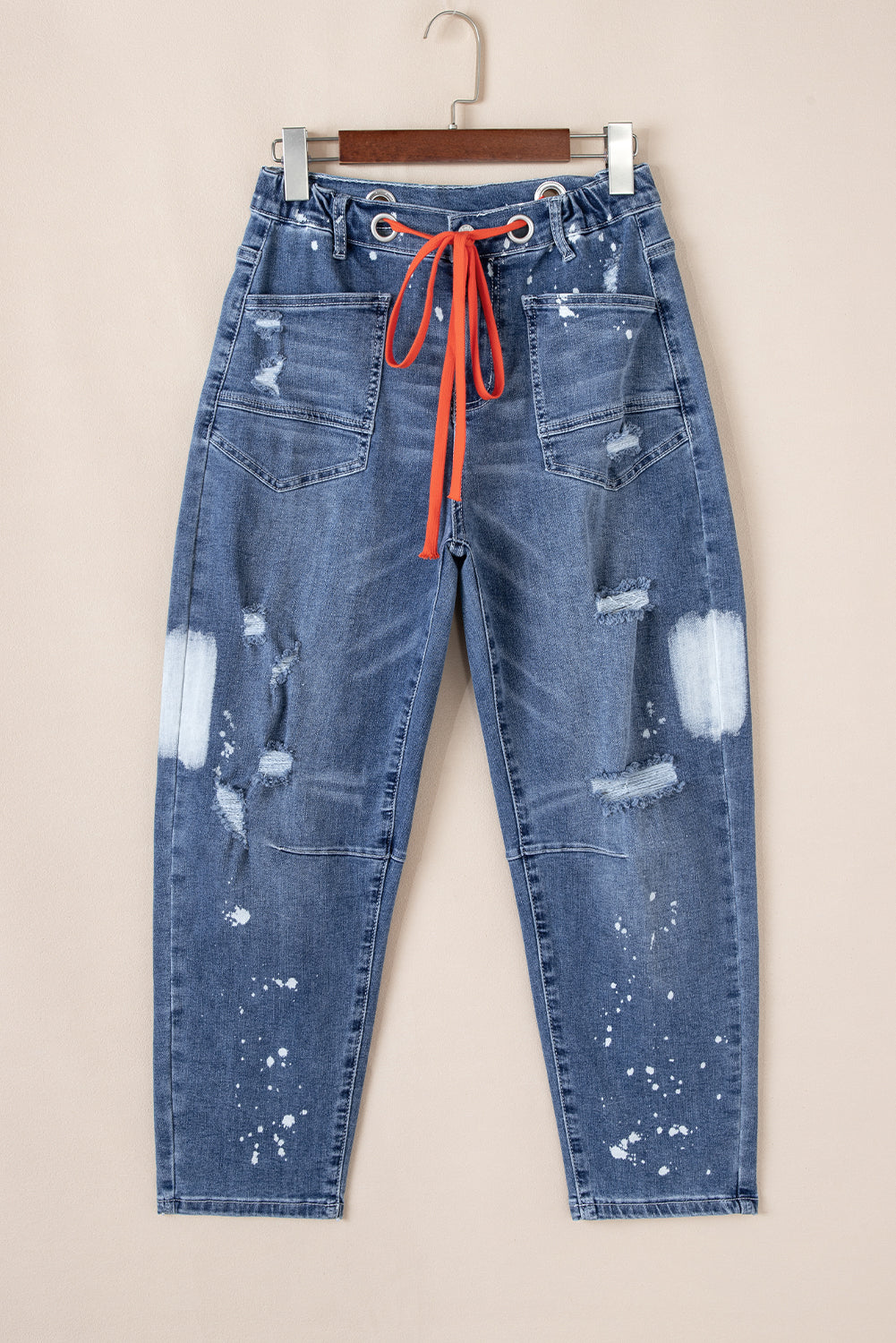 Ashleigh Blue Ripped Splattering Paint Rope Waist Cropped Straight Jeans eAura