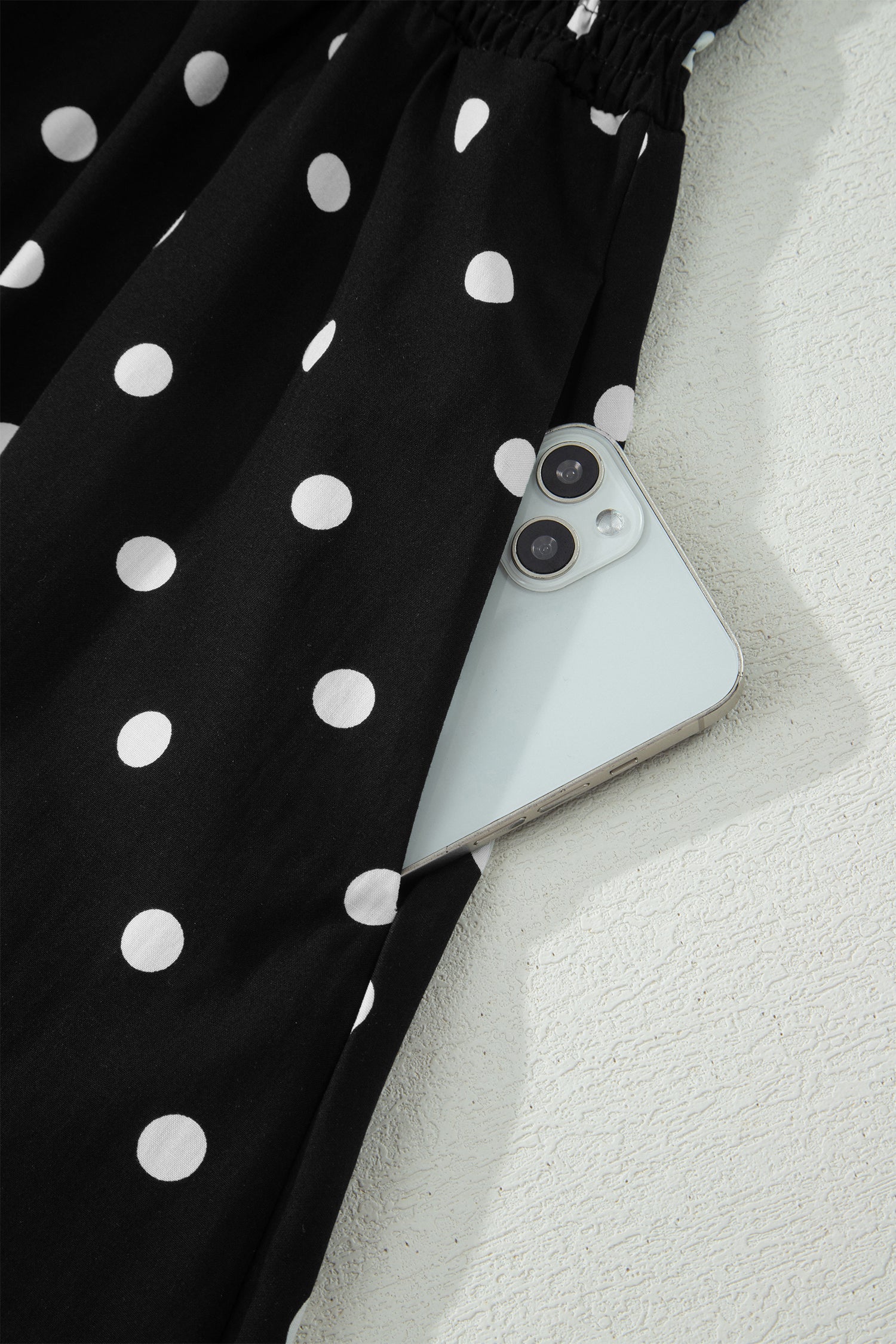 Polka Dot Print Contrast Trim V-Neck Zip Up Sleeveless Dress