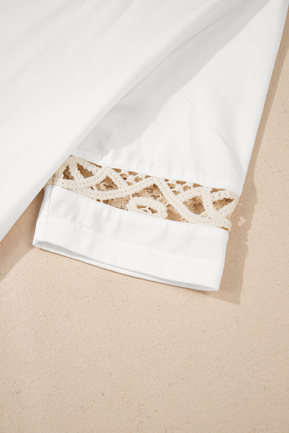 White Lace Crochet Crew Neck Casual T Shirt - eAura