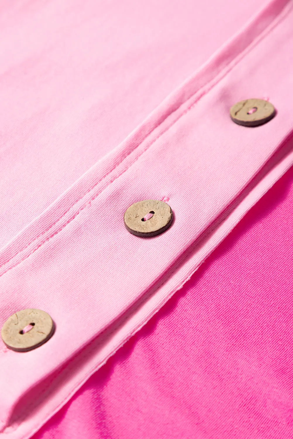 Bright Pink Colourblock Patchwork Short Sleeve Buttons Plus Size Henley Top - Size/Plus Tops/Plus Tops & Tees