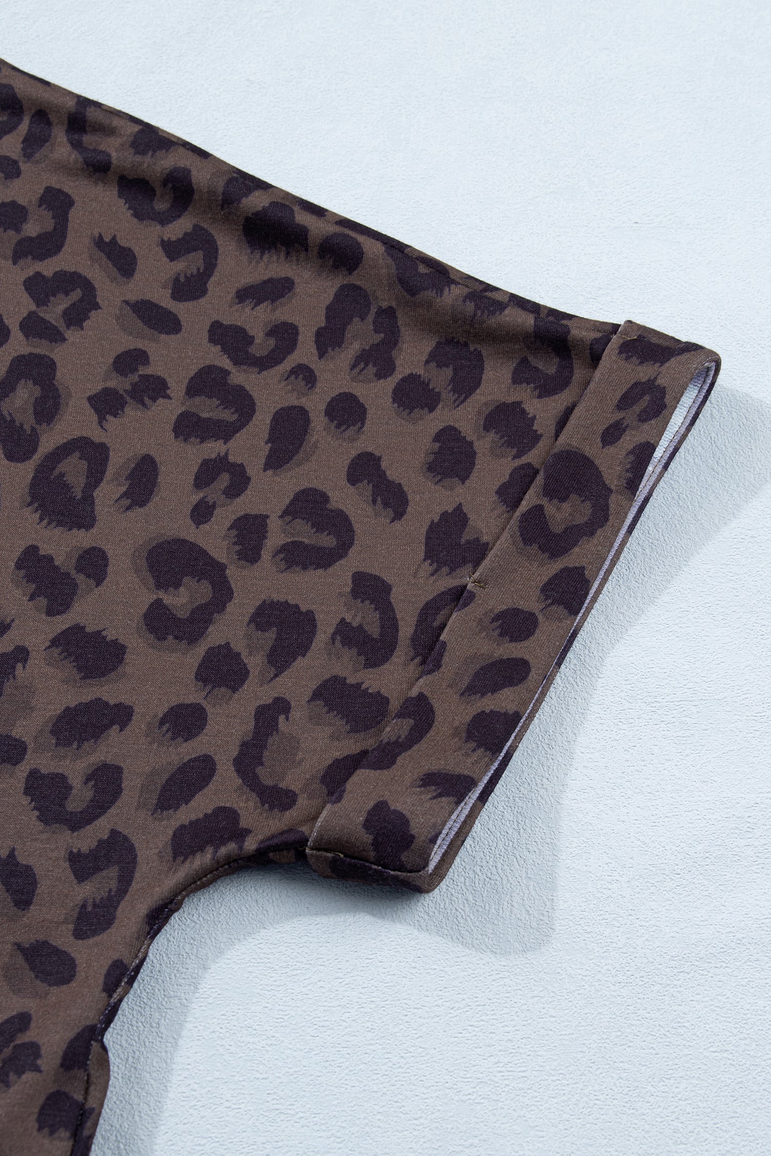 V Neck Collar Leopard Printed 2pcs Short Set – Khaki