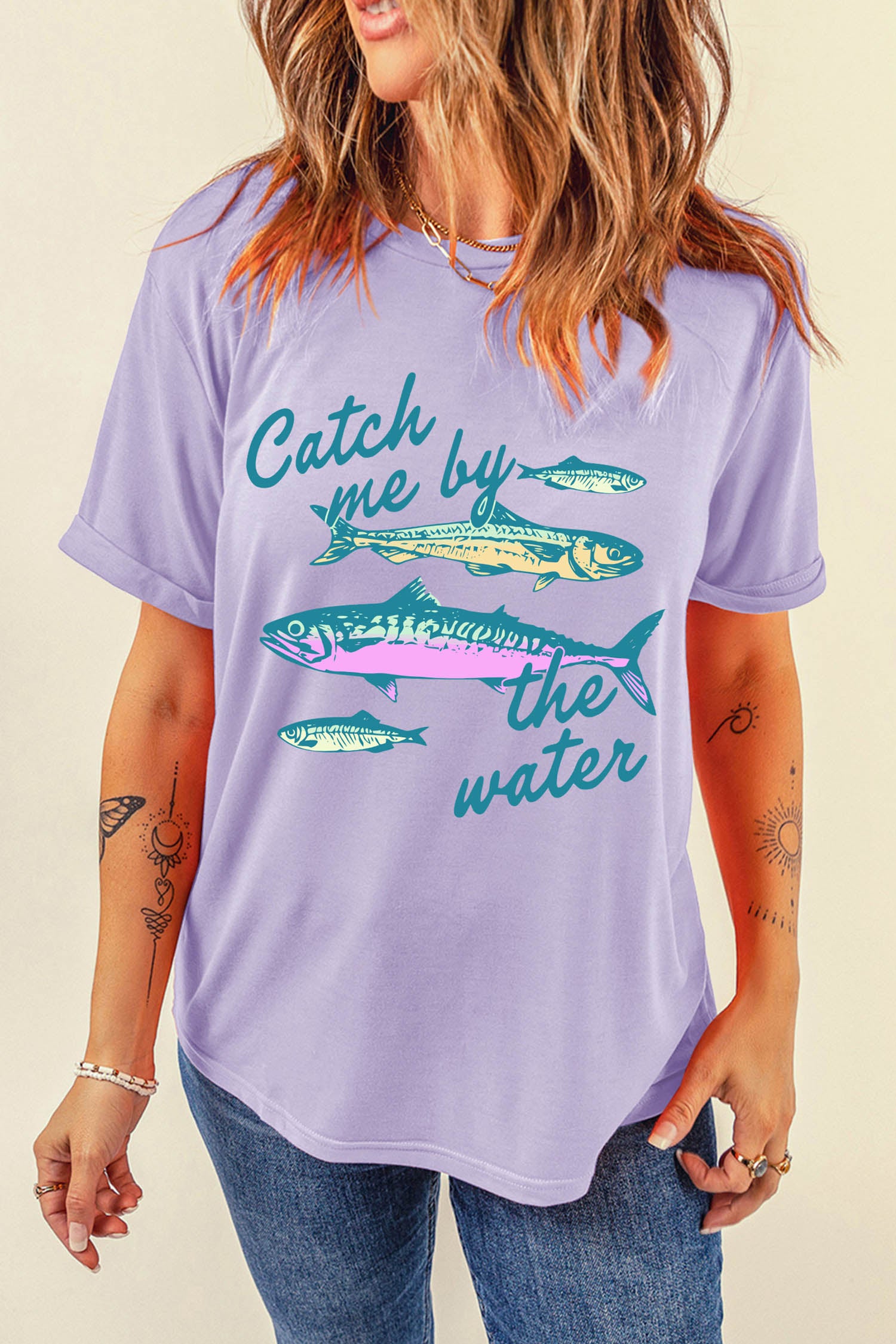Catch me by the water Fishes Printed T Shirt – Orchid Petal