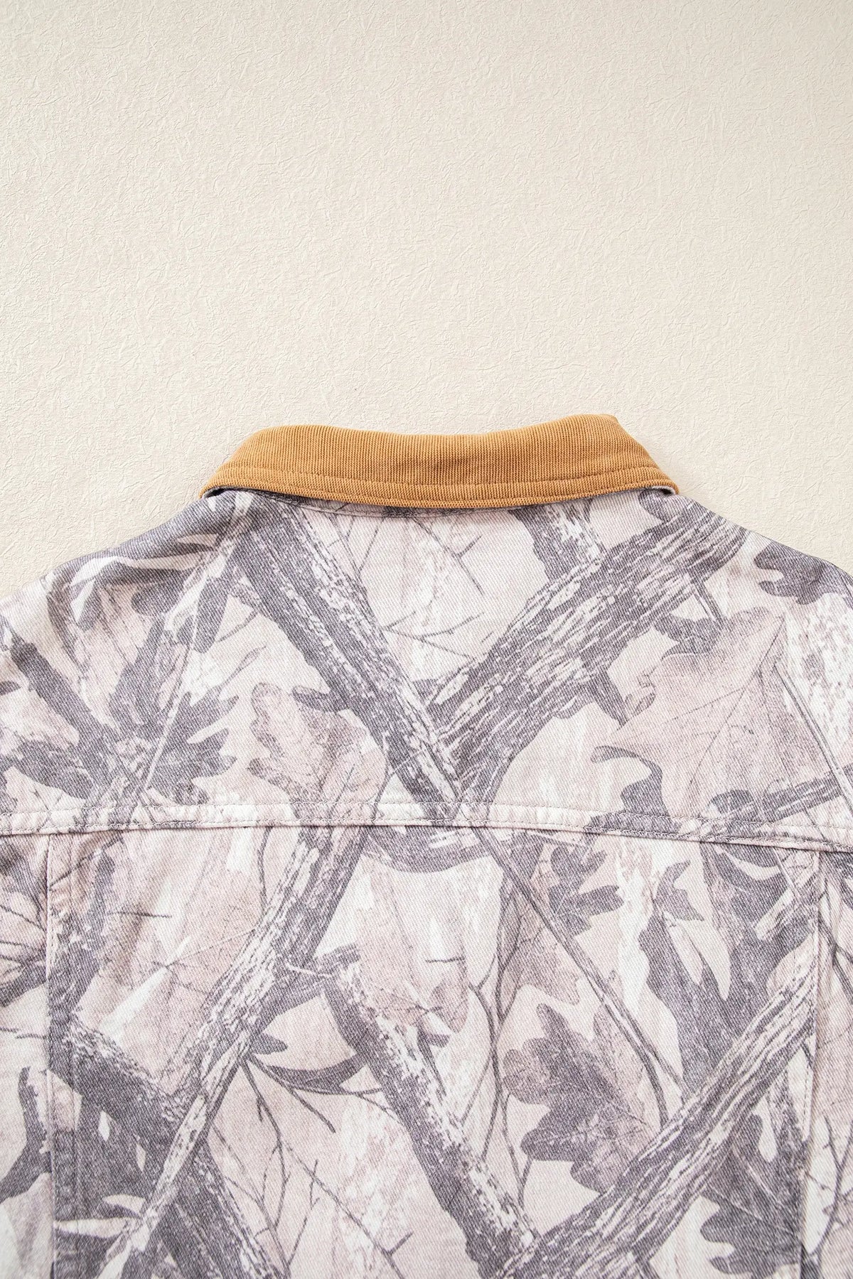 Abstract Camo Print Colourblock Collar Oversized Shift Silhouette Denim Jacket – Grey
