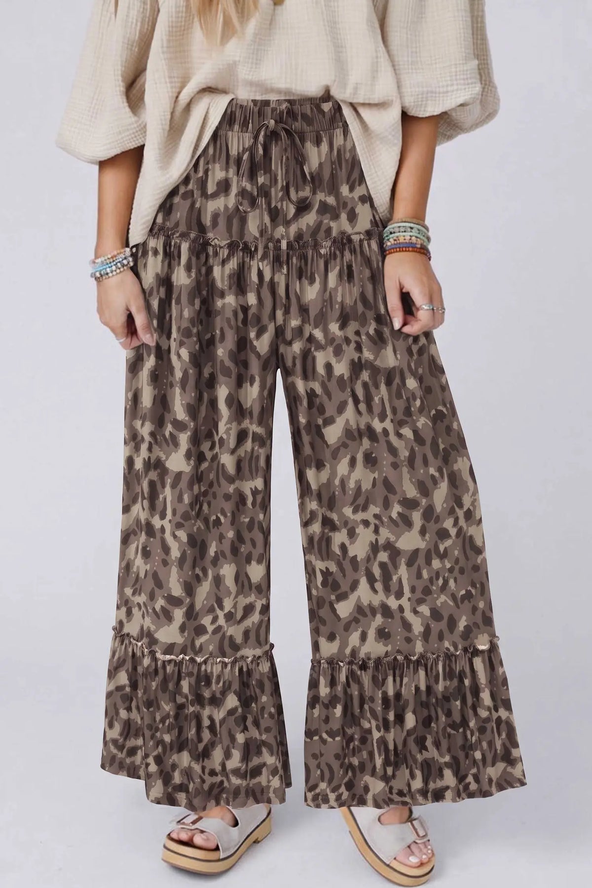 Camo Print Wide Leg Casual Pants