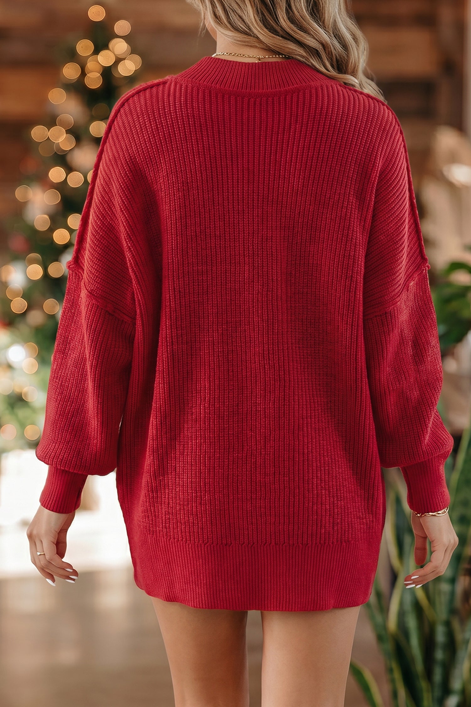 Long Sleeve Ribbed Knit Stand Neck Regular Fit Sweater – Chestnut