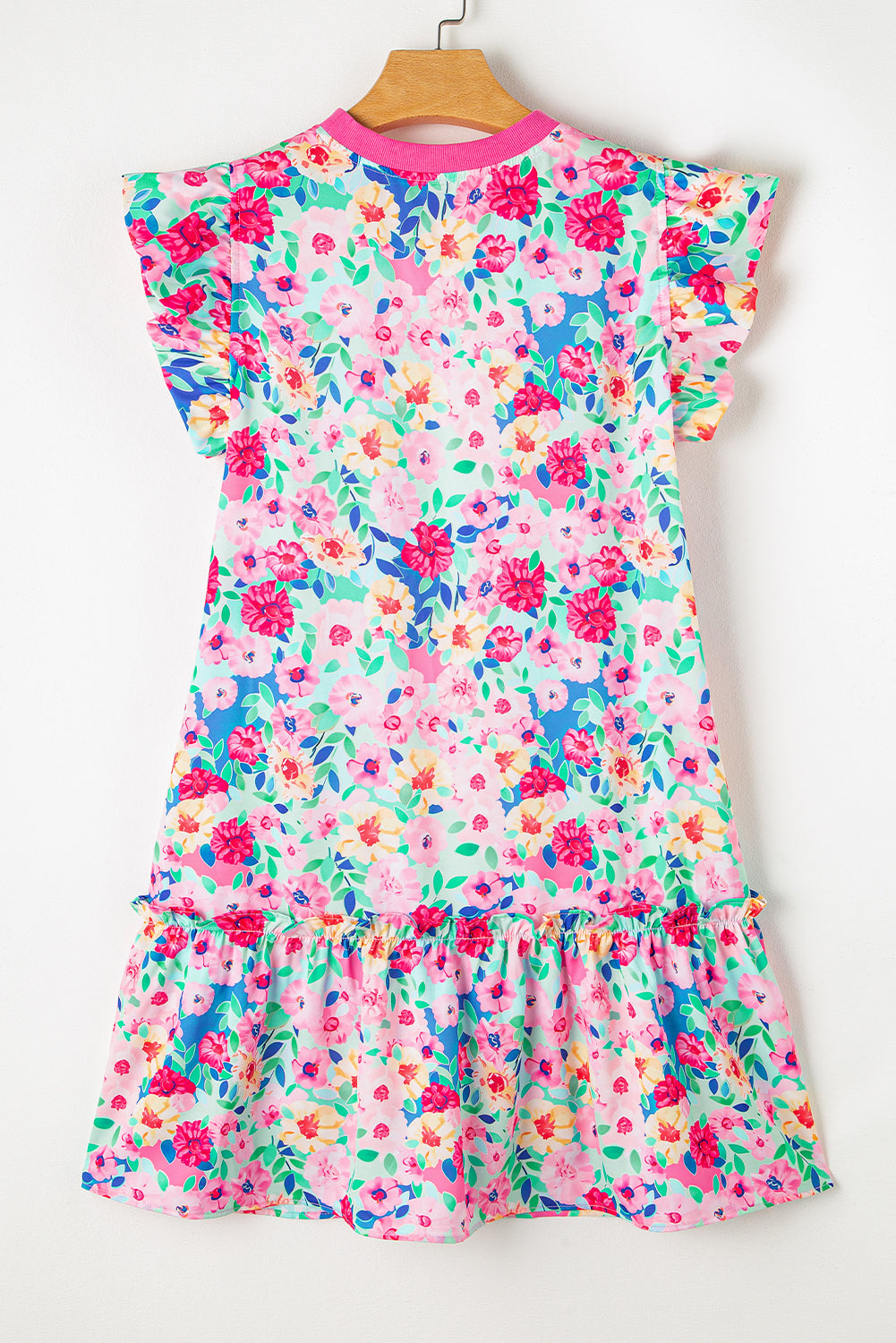 Multicolour Floral Print Flutter Sleeve Ruffled Mini Dress eAura