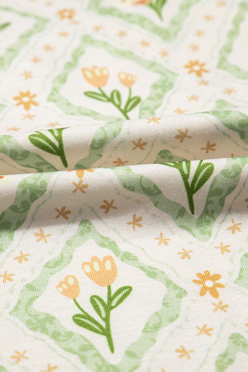 Green Floral Print Turn-down Collar Short Pyjamas Set eAura