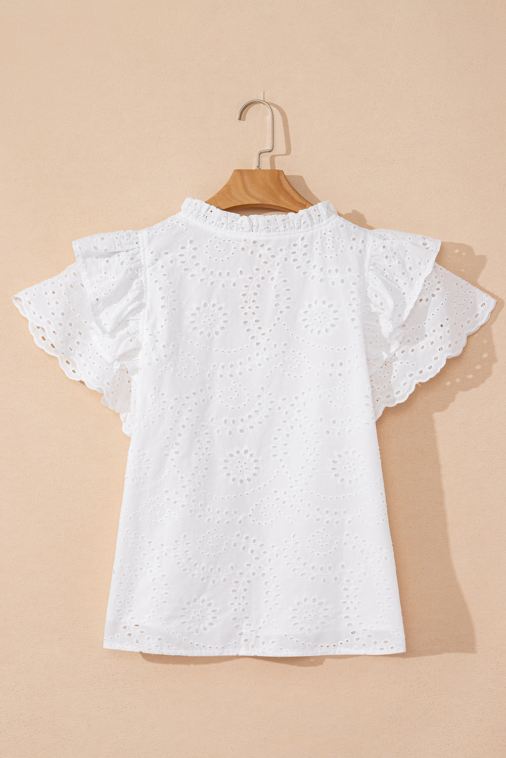 White Broderie Anglaise Ruffle Short Sleeve Blouse eAura