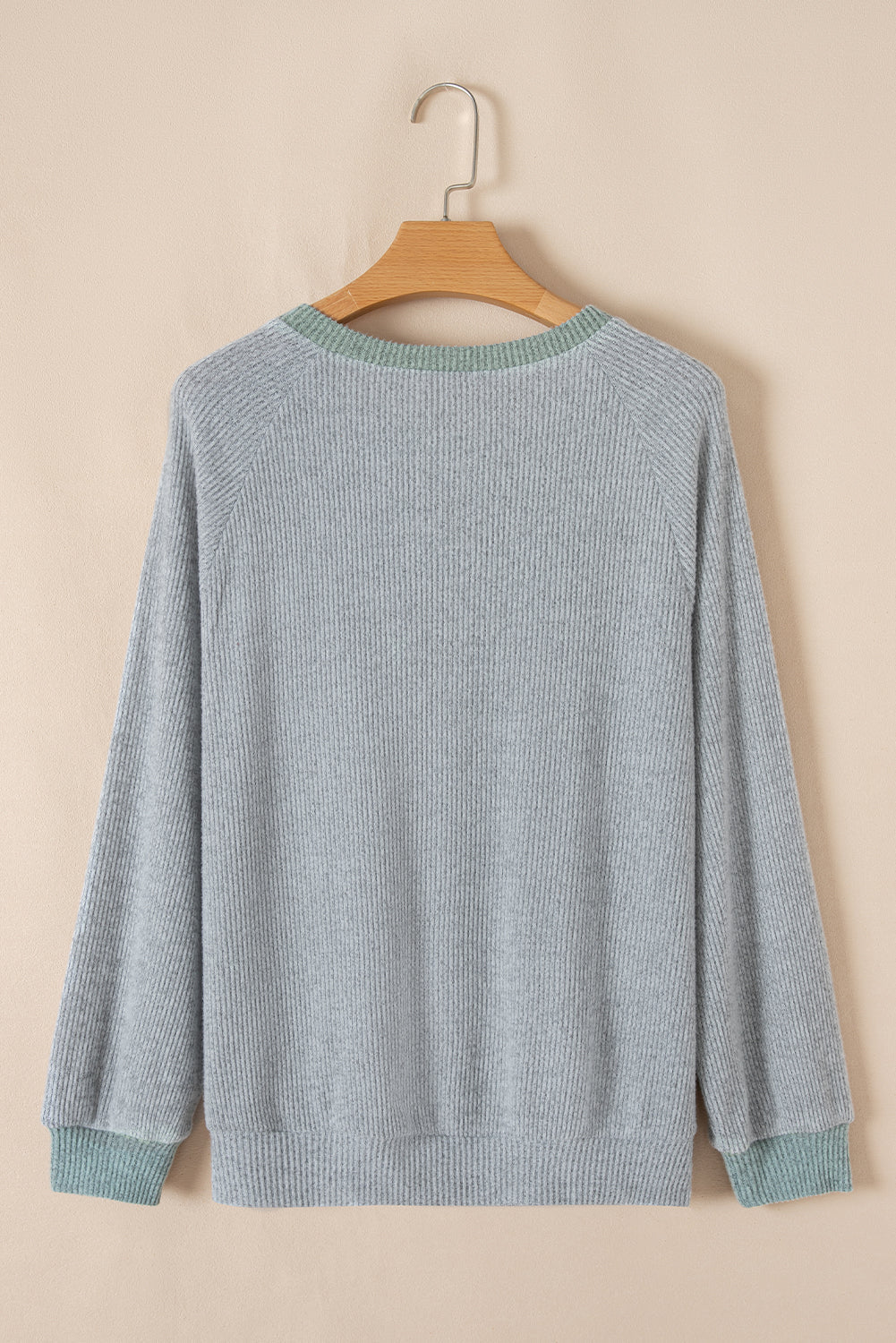 Light Grey Colour Contrast Ribbed Loose Fit Long Sleeve Top eAura